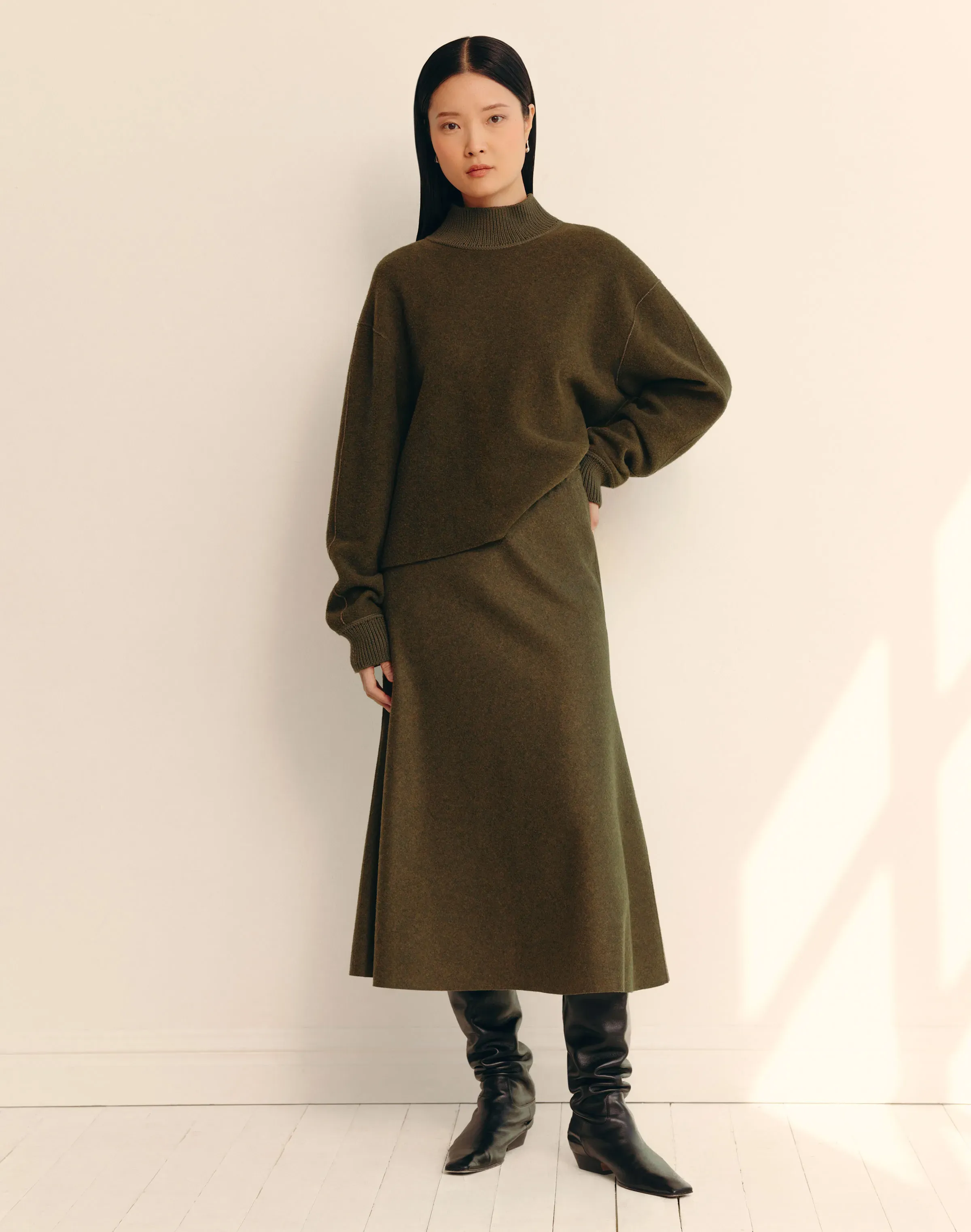 Wool-Cashmere Double Face Jersey Reversible Skirt