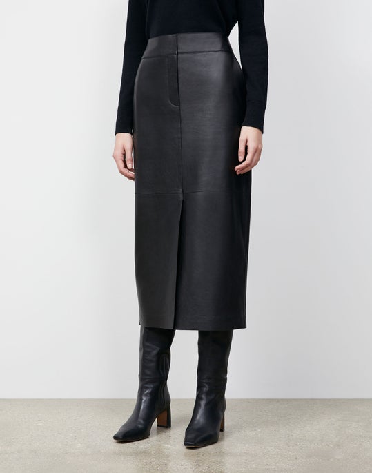 Plonge Lambskin Leather Midi Skirt