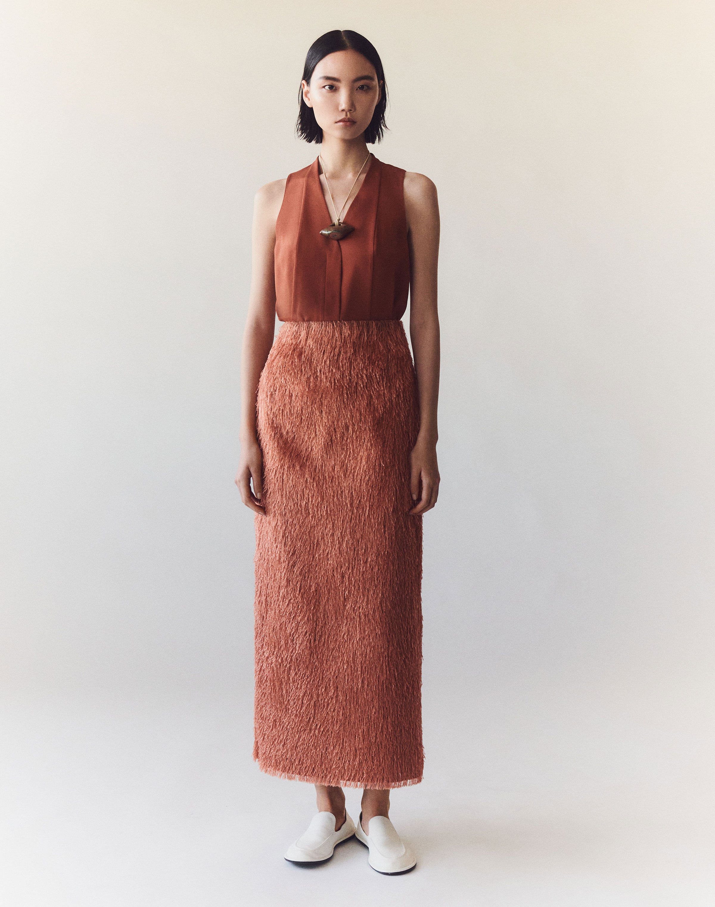 Fringe Jacquard Maxi Pencil Skirt