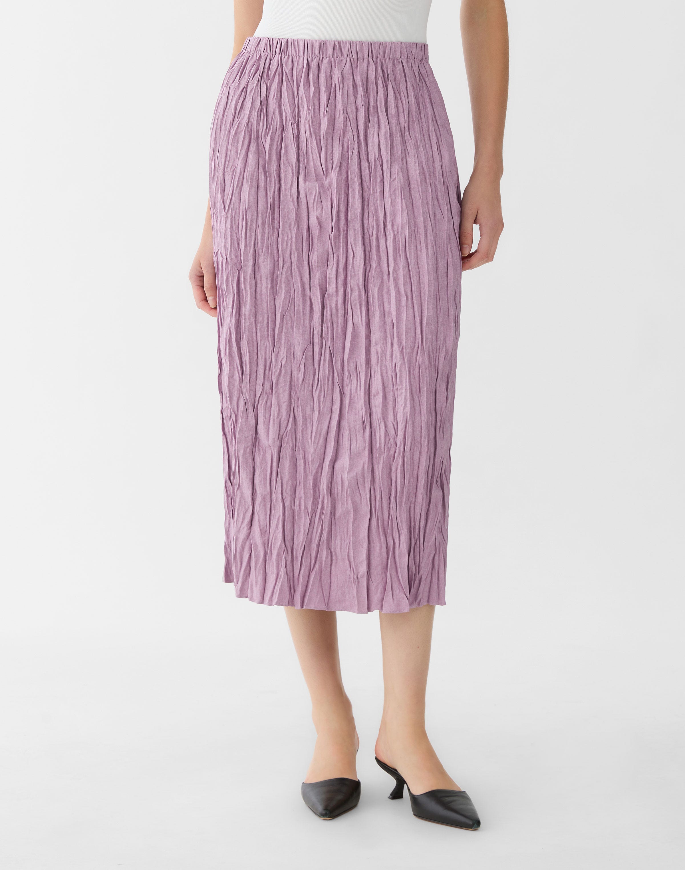 Hand Plissé Slim Midi Skirt
