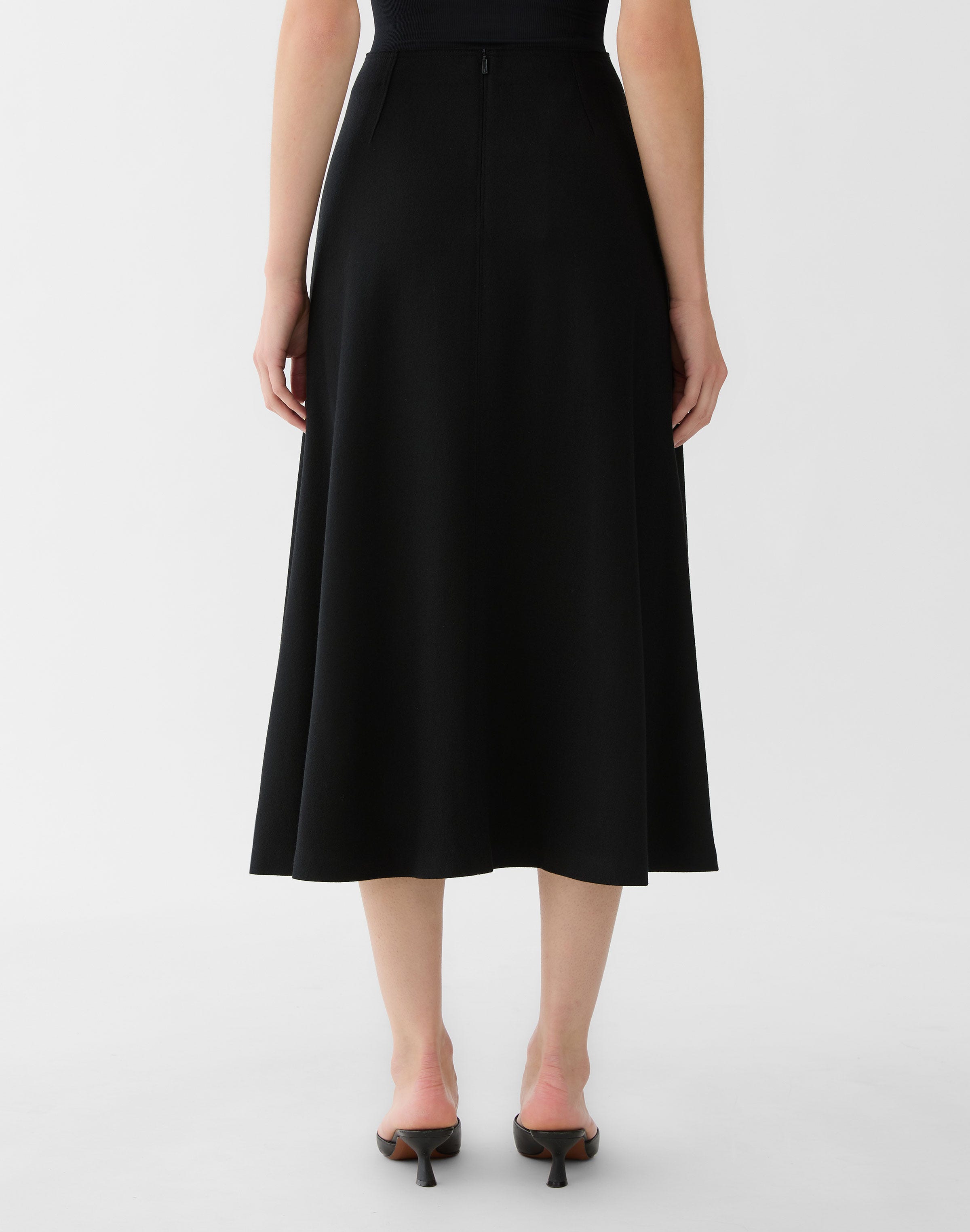 Boiled Wool Jersey Flared Midi Skirt