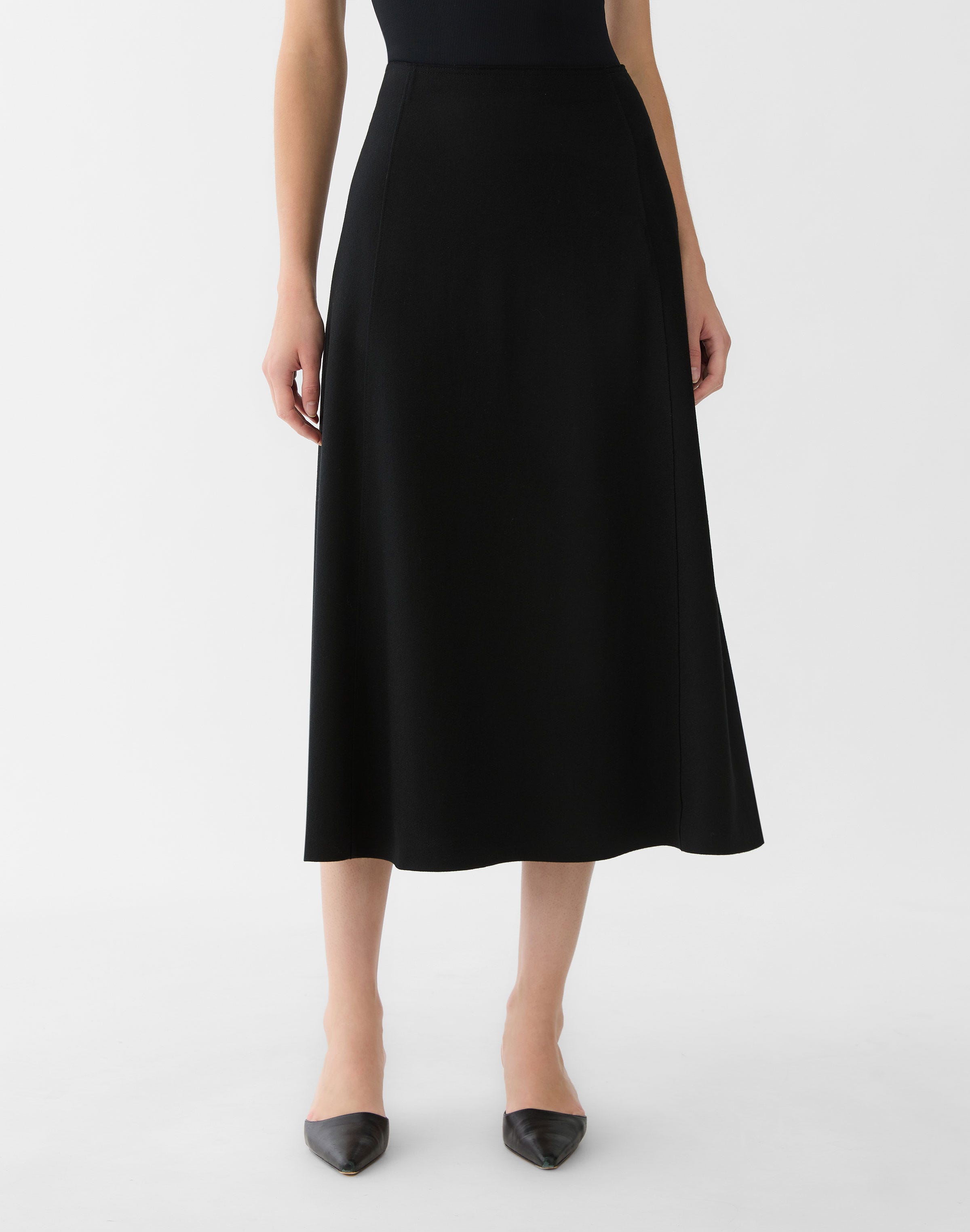 Boiled Wool Jersey Flared Midi Skirt