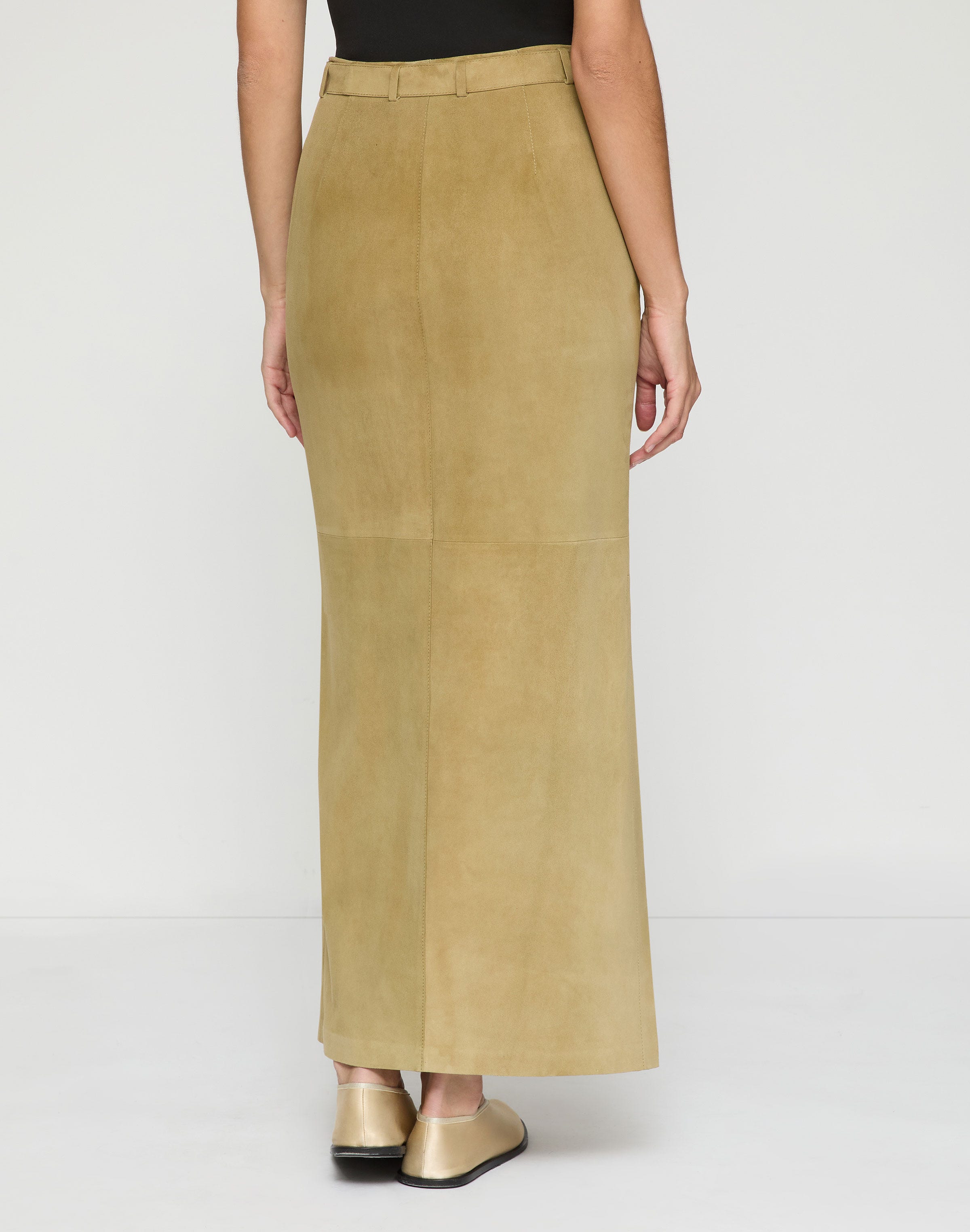 Paperfine Suede Side Slit Maxi Skirt 