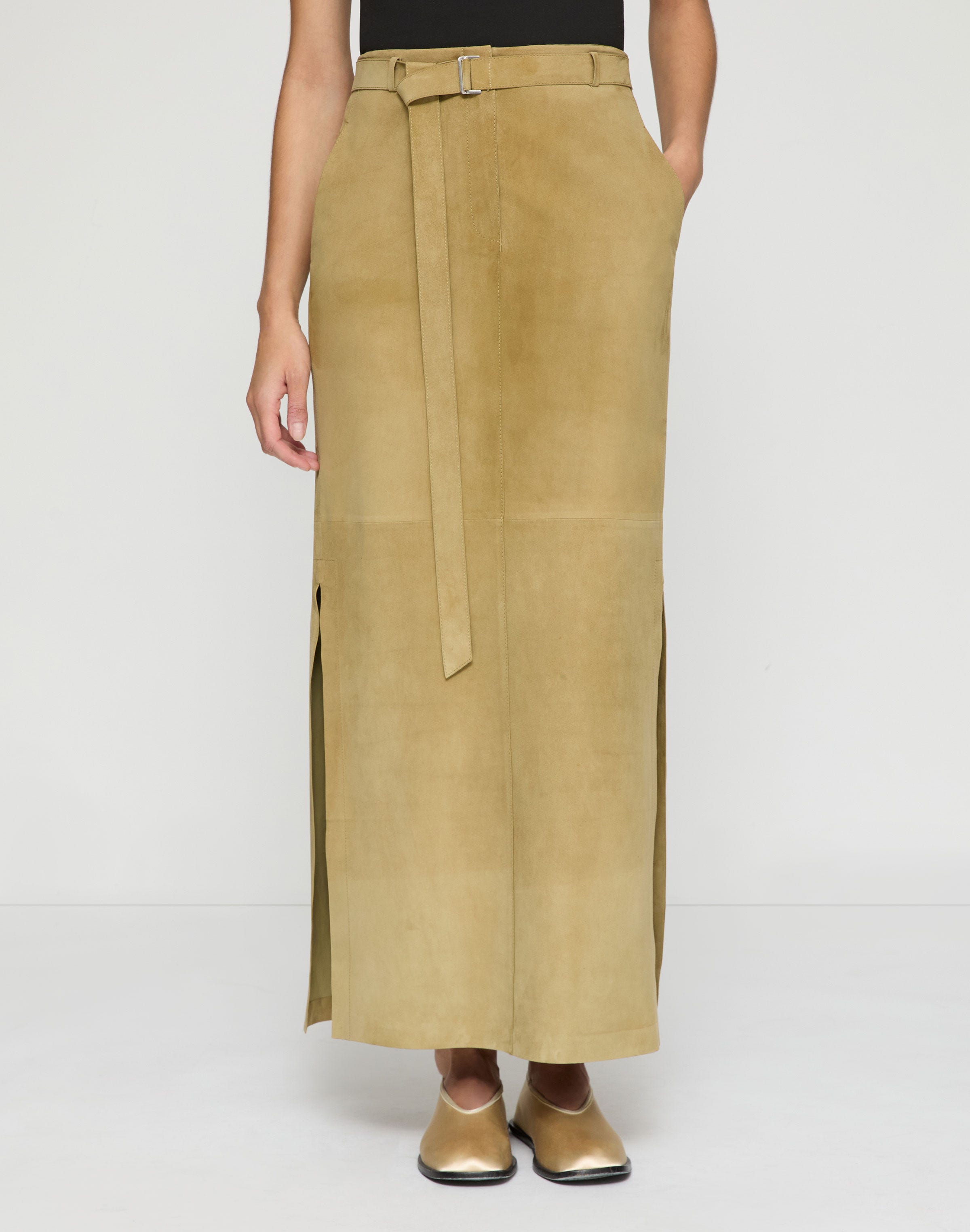 Paperfine Suede Side Slit Maxi Skirt 
