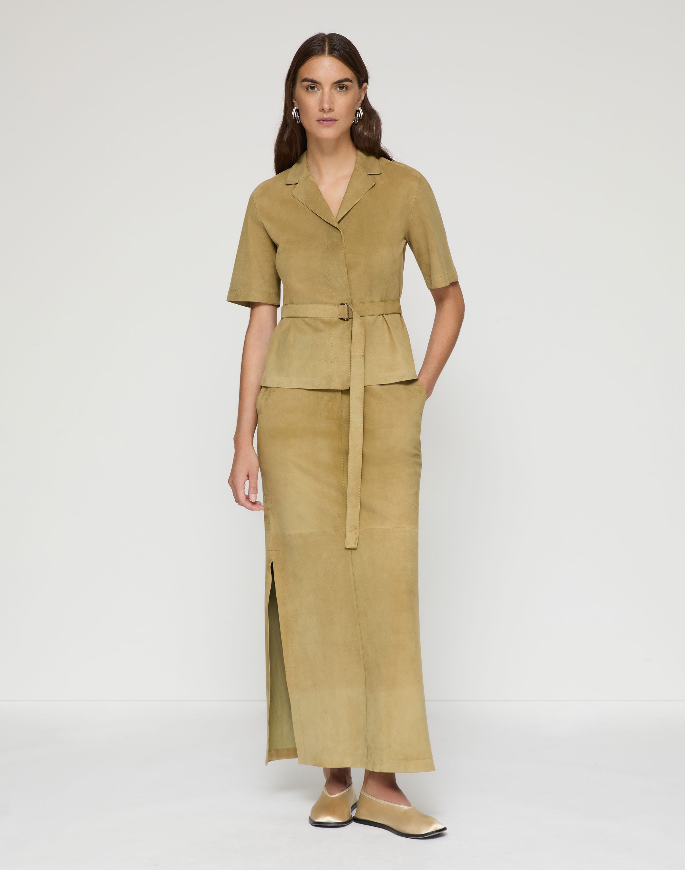 Paperfine Suede Side Slit Maxi Skirt 