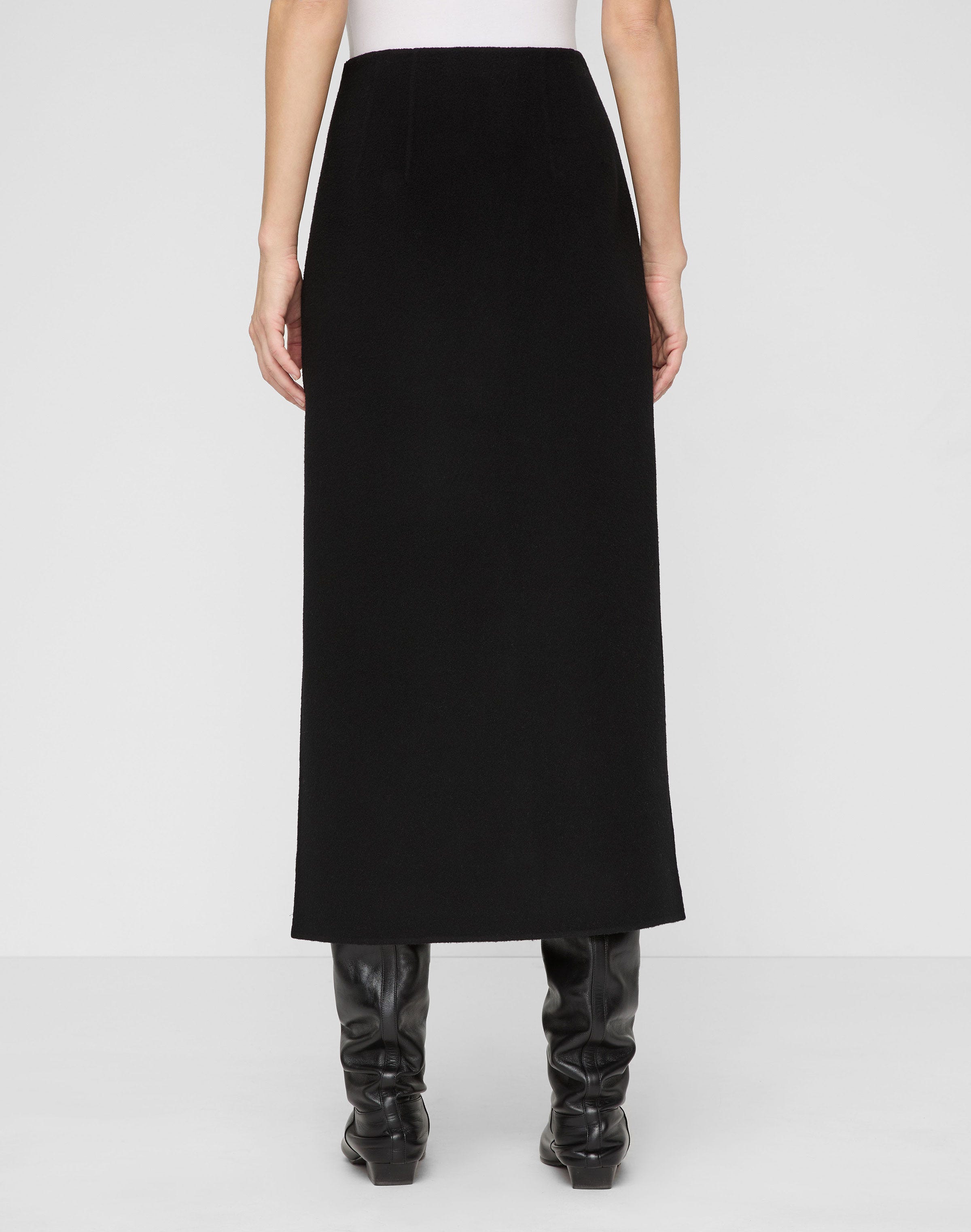 Wool-Cashmere Double Face High Waisted Midi Skirt