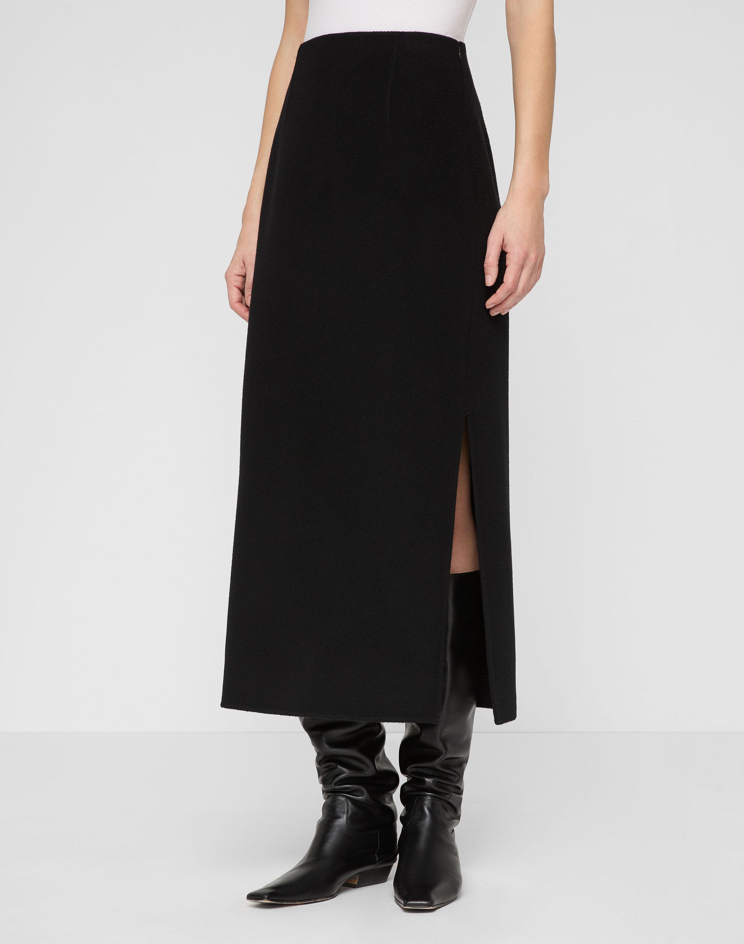 Wool-Cashmere Double Face High Waisted Midi Skirt