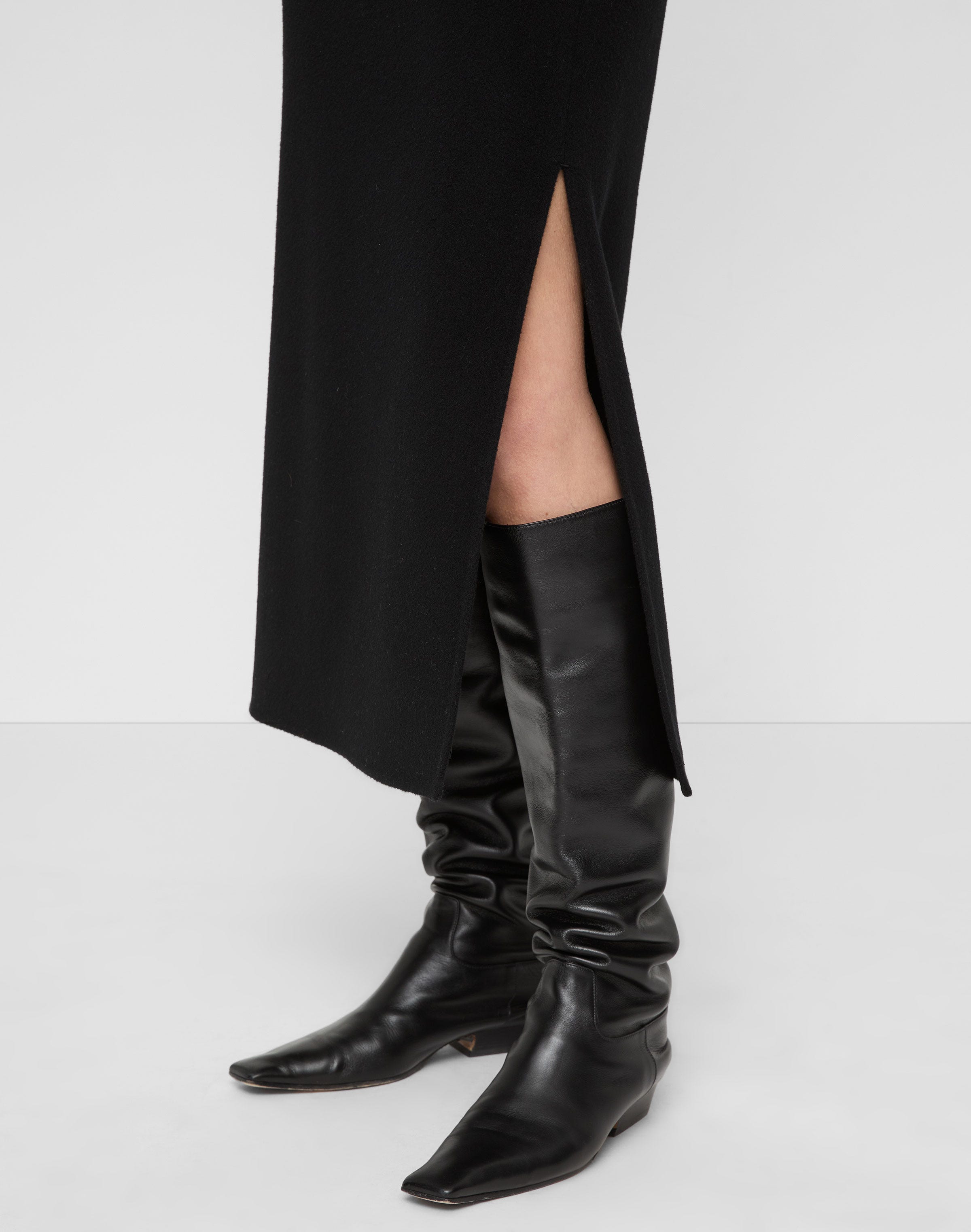 Wool-Cashmere Double Face High Waisted Midi Skirt