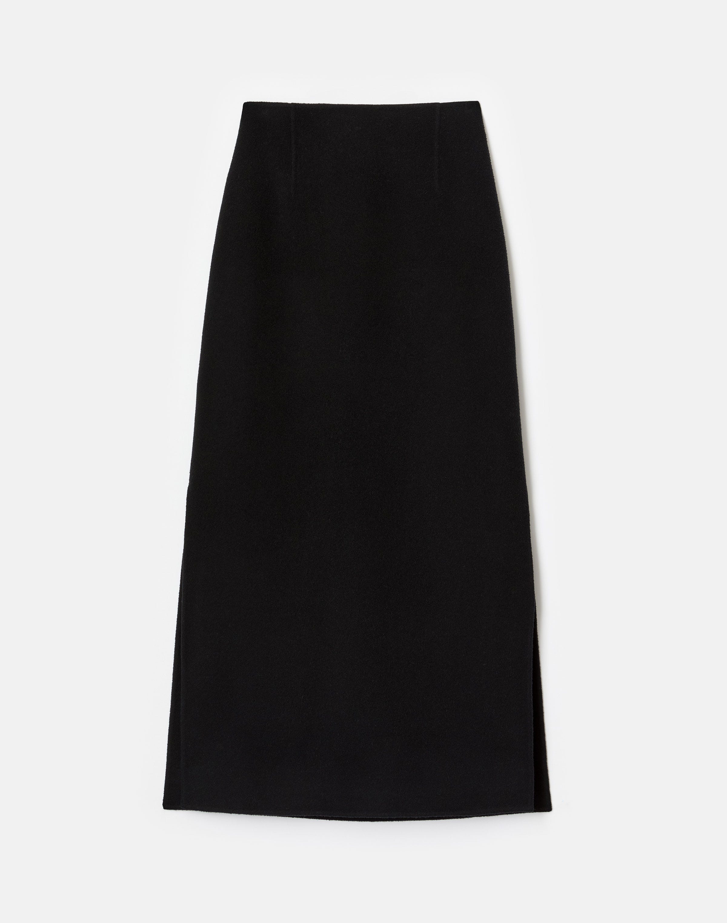 Wool-Cashmere Double Face High Waisted Midi Skirt