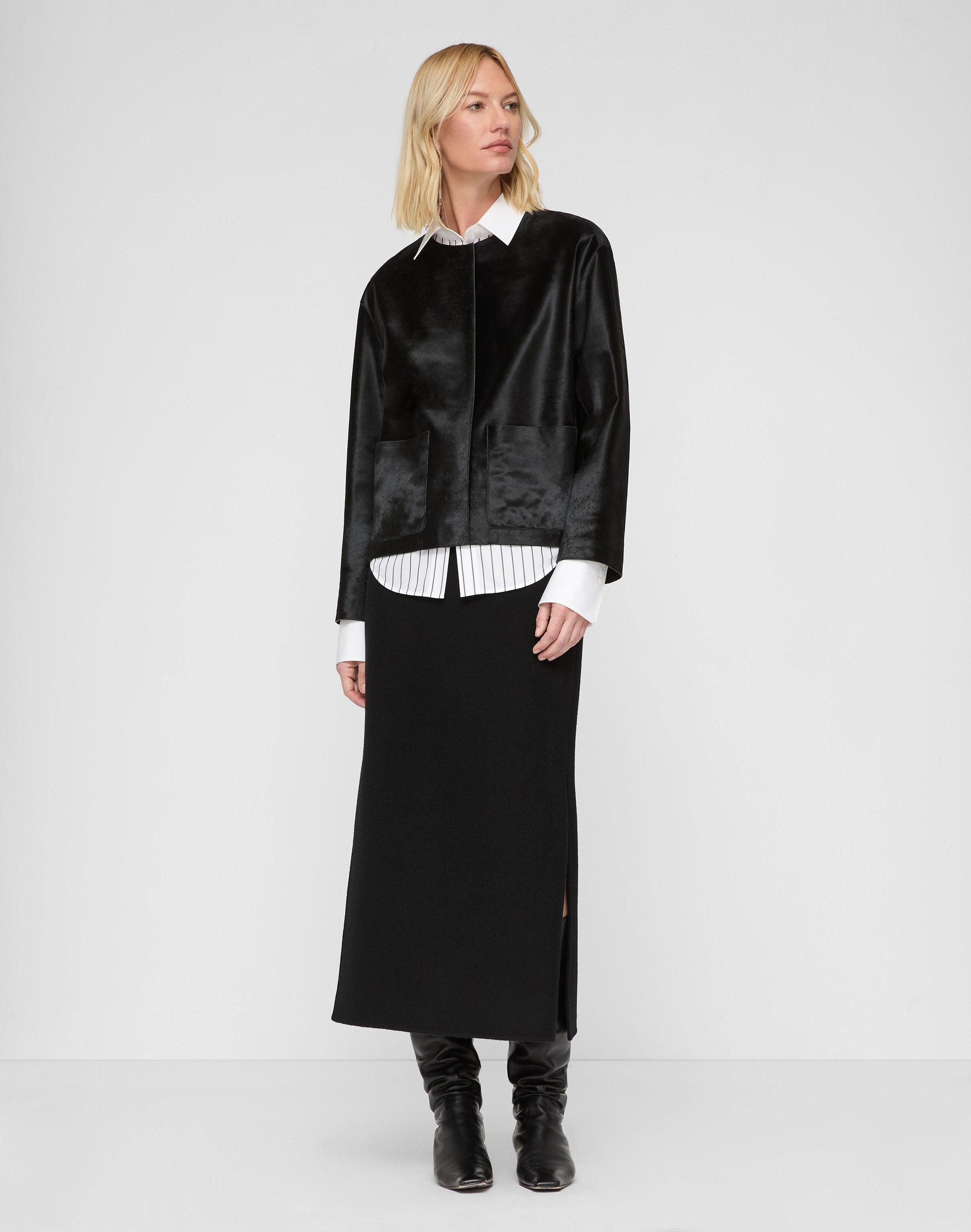 Wool-Cashmere Double Face High Waisted Midi Skirt