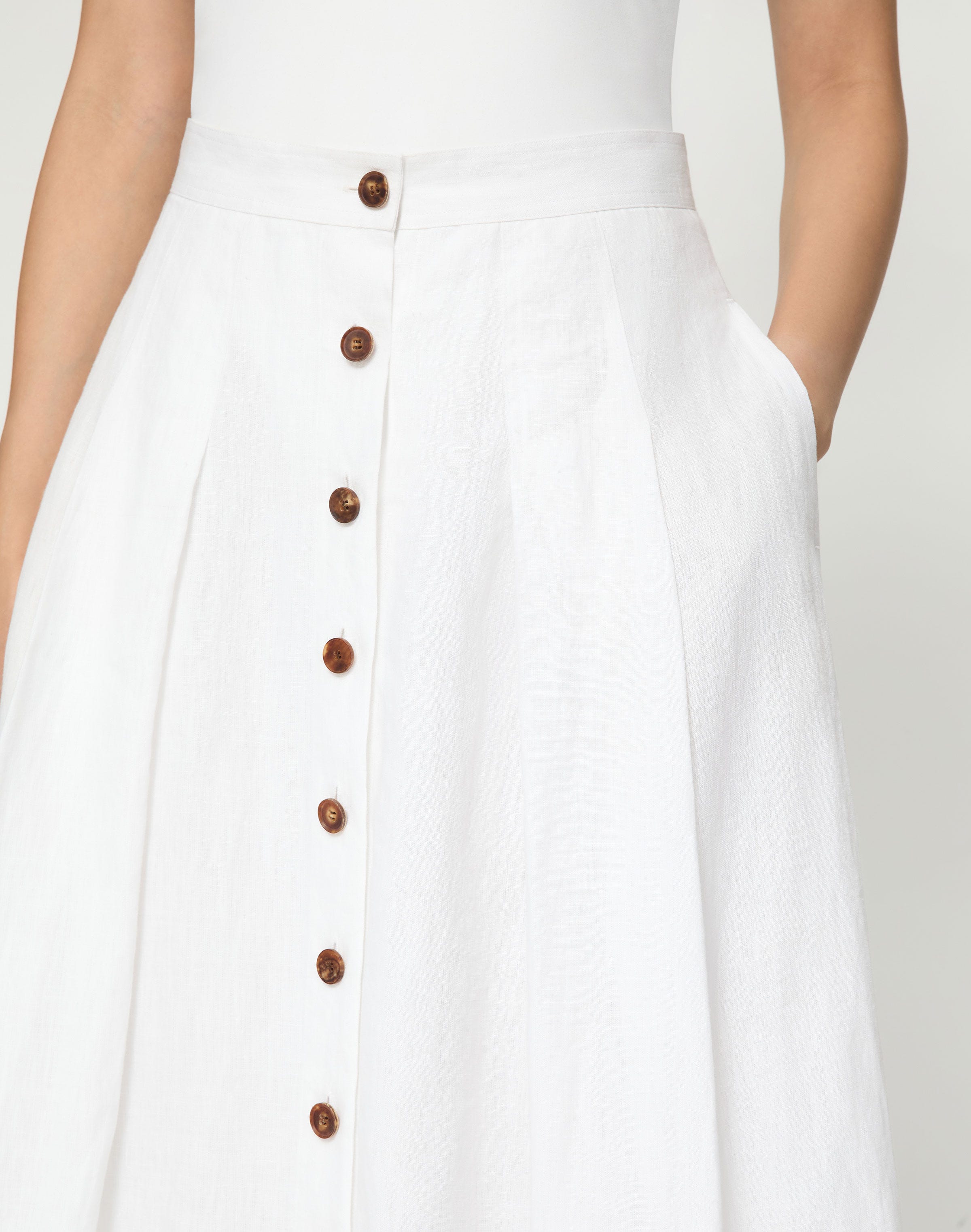 Organic Linen Button Front Midi Skirt