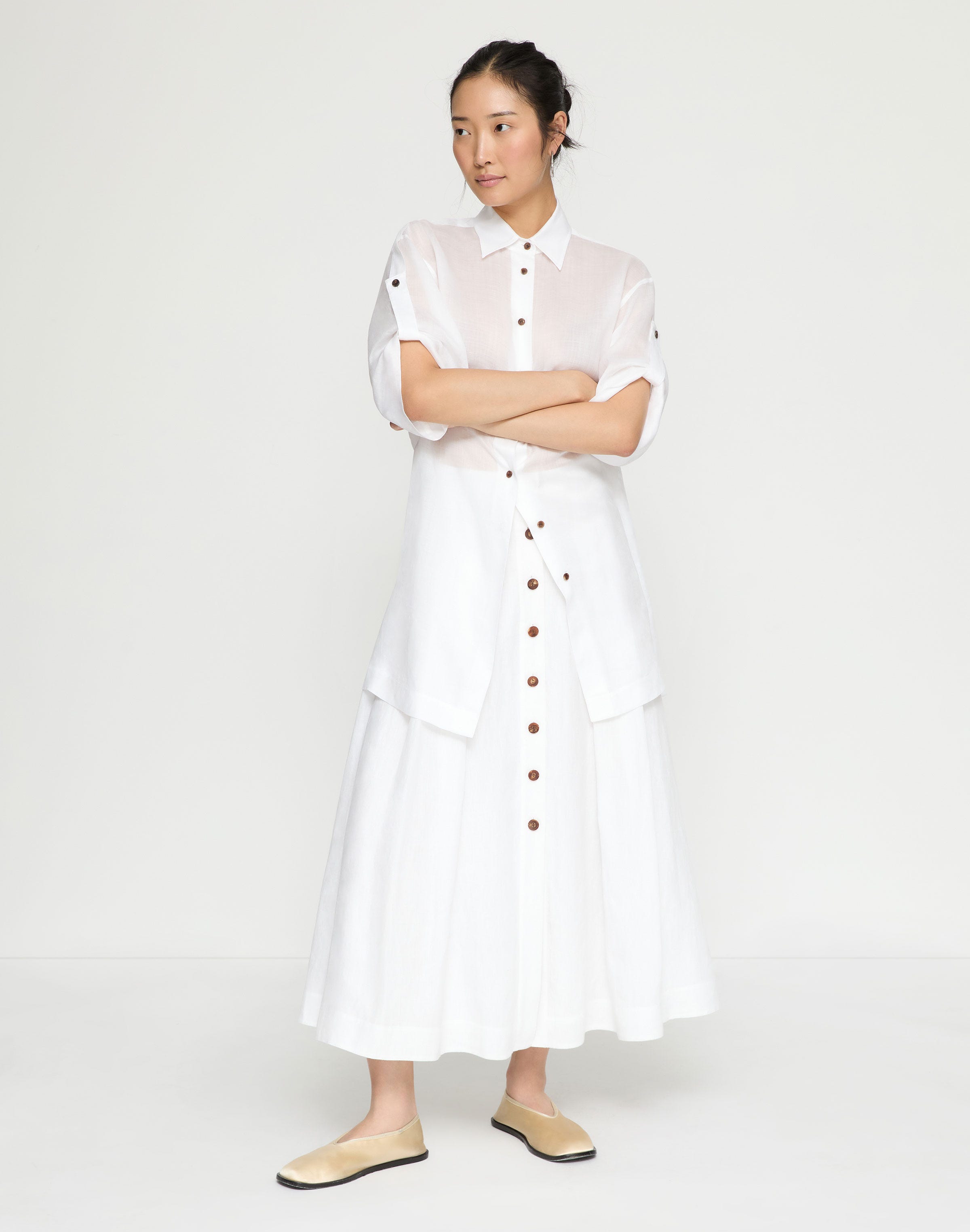 Organic Linen Button Front Midi Skirt