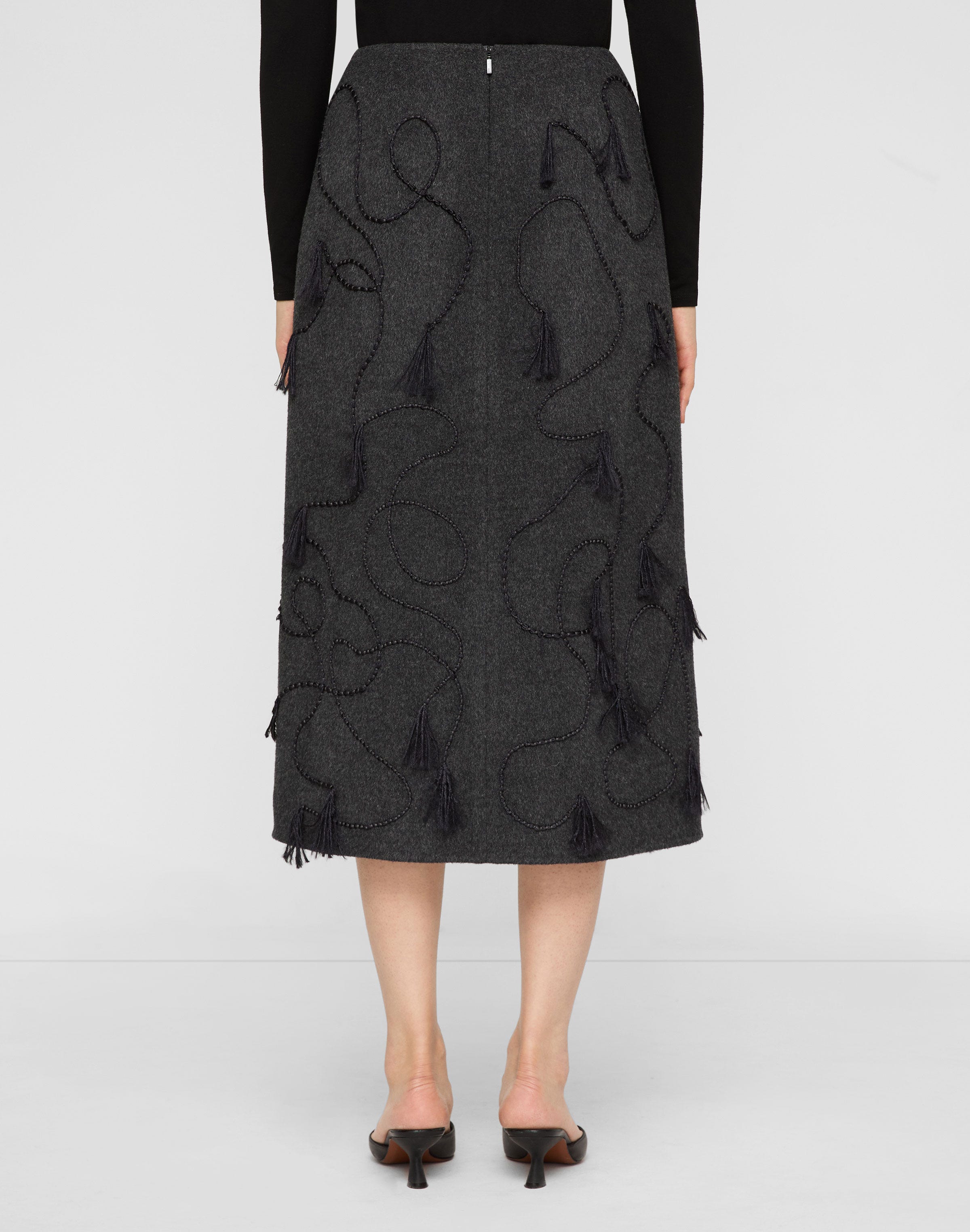 Hand Embroidered Tassel Wool-Cashmere Double Face Skirt