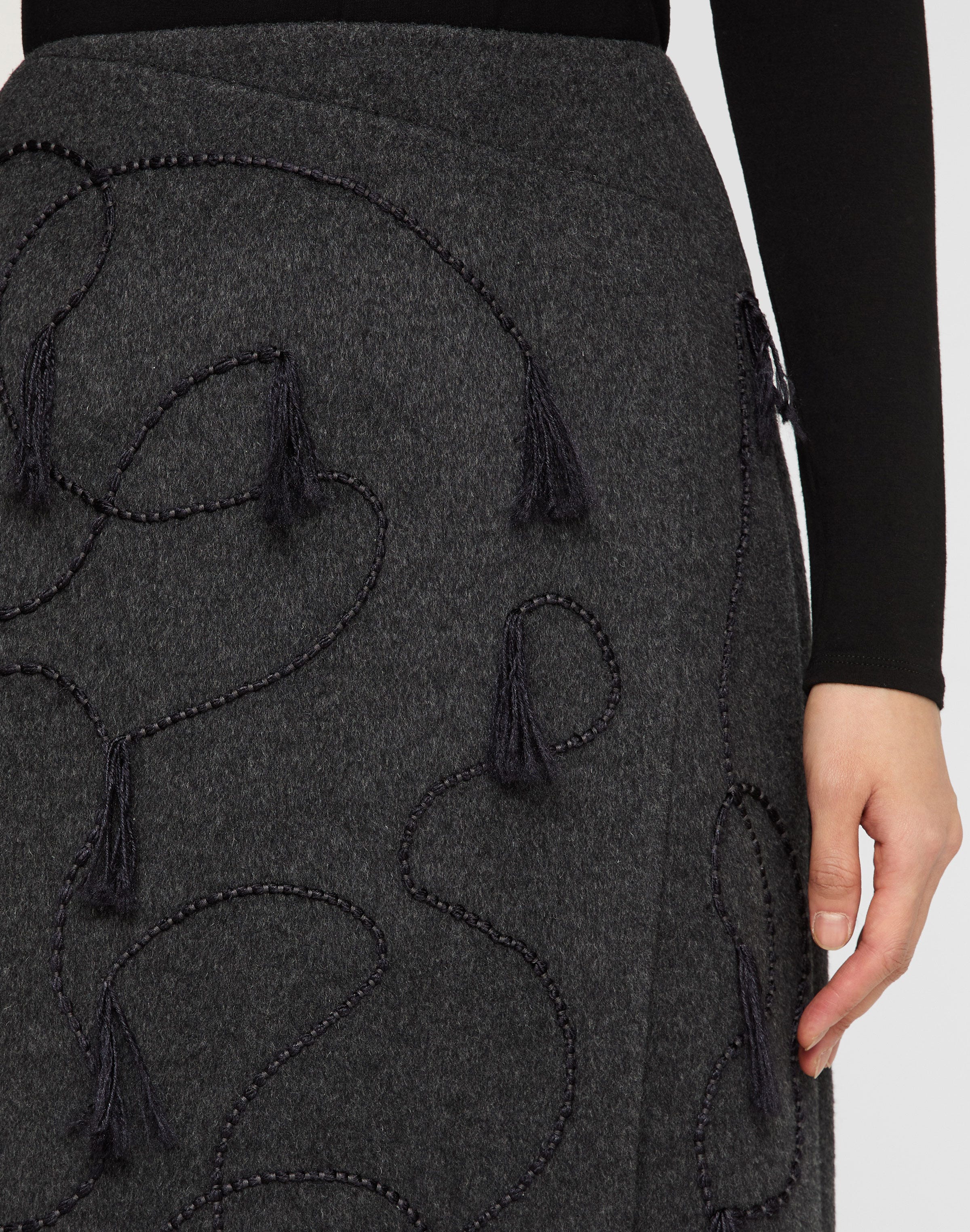 Hand Embroidered Tassel Wool-Cashmere Double Face Skirt