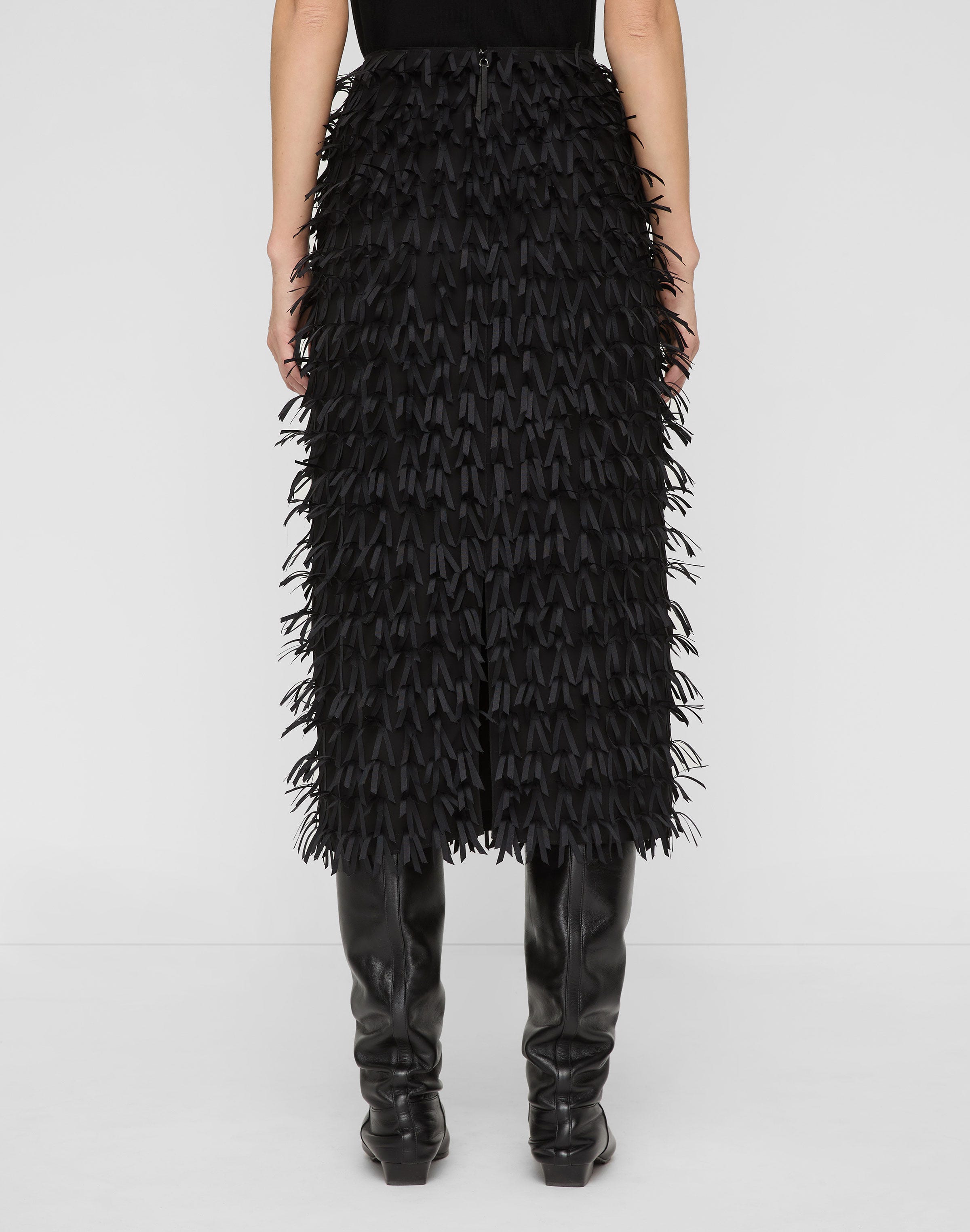Ribbon Fringe Straight Midi Skirt