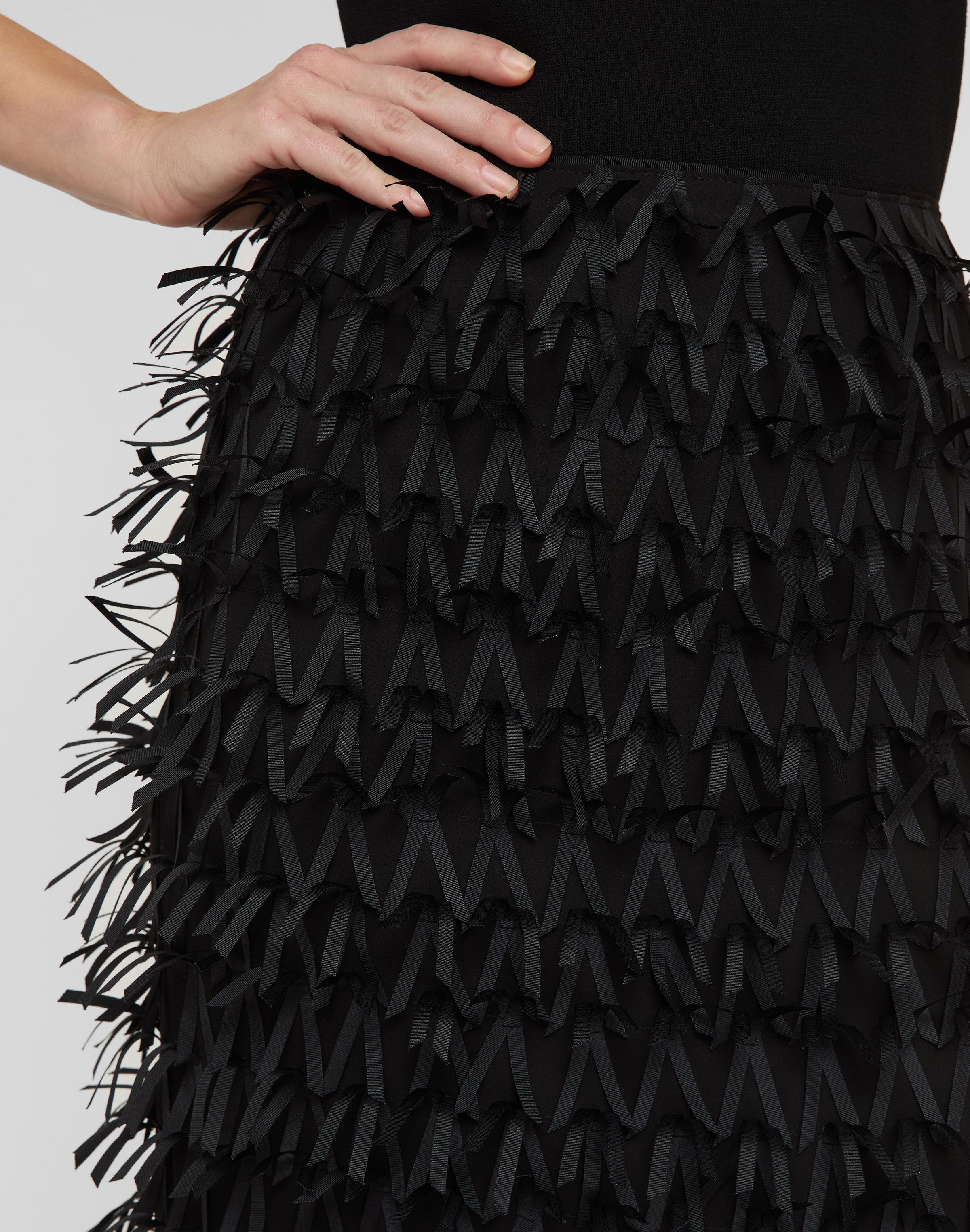 Ribbon Fringe Straight Midi Skirt