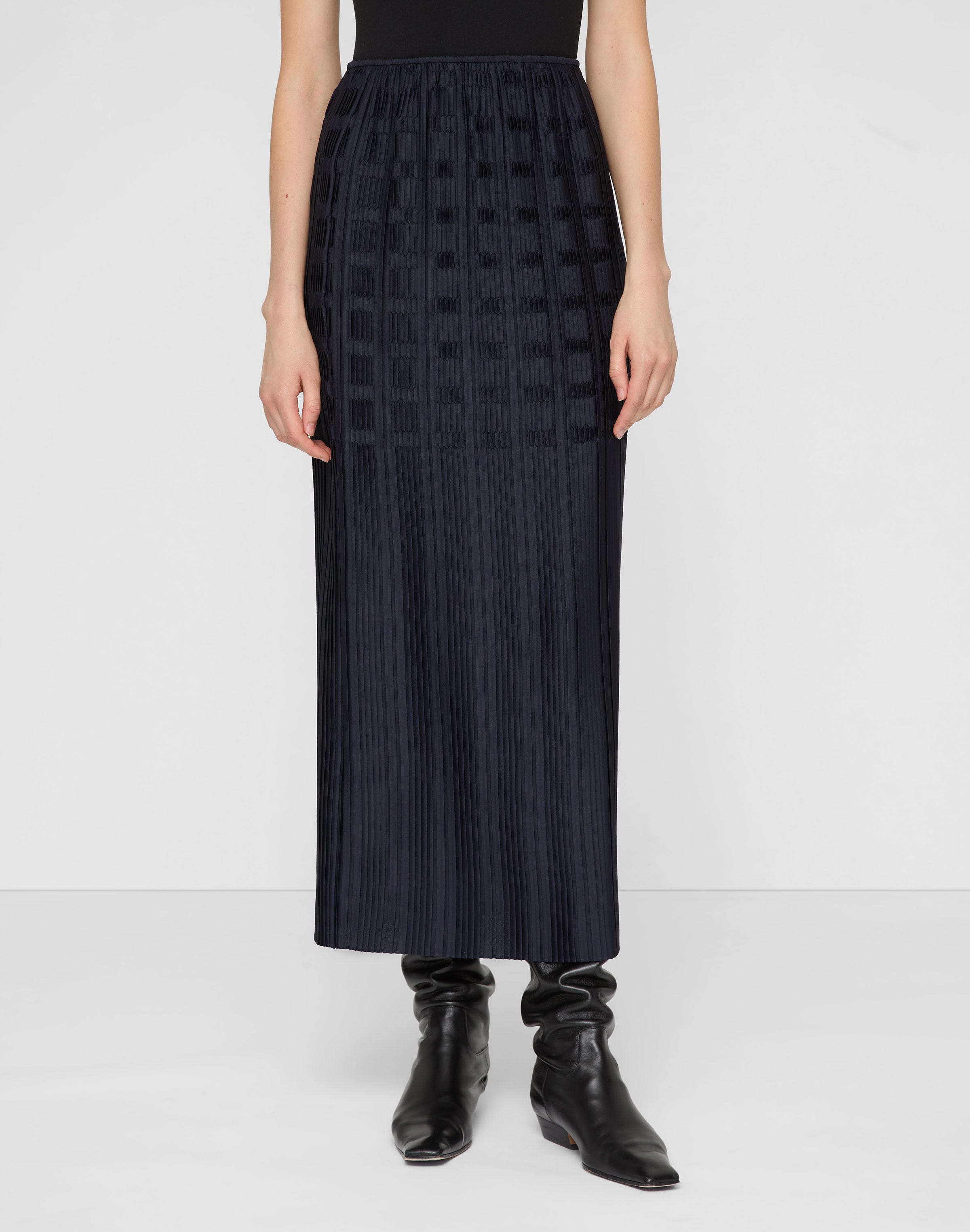 Recycled Satin Basketweave Plissé Skirt