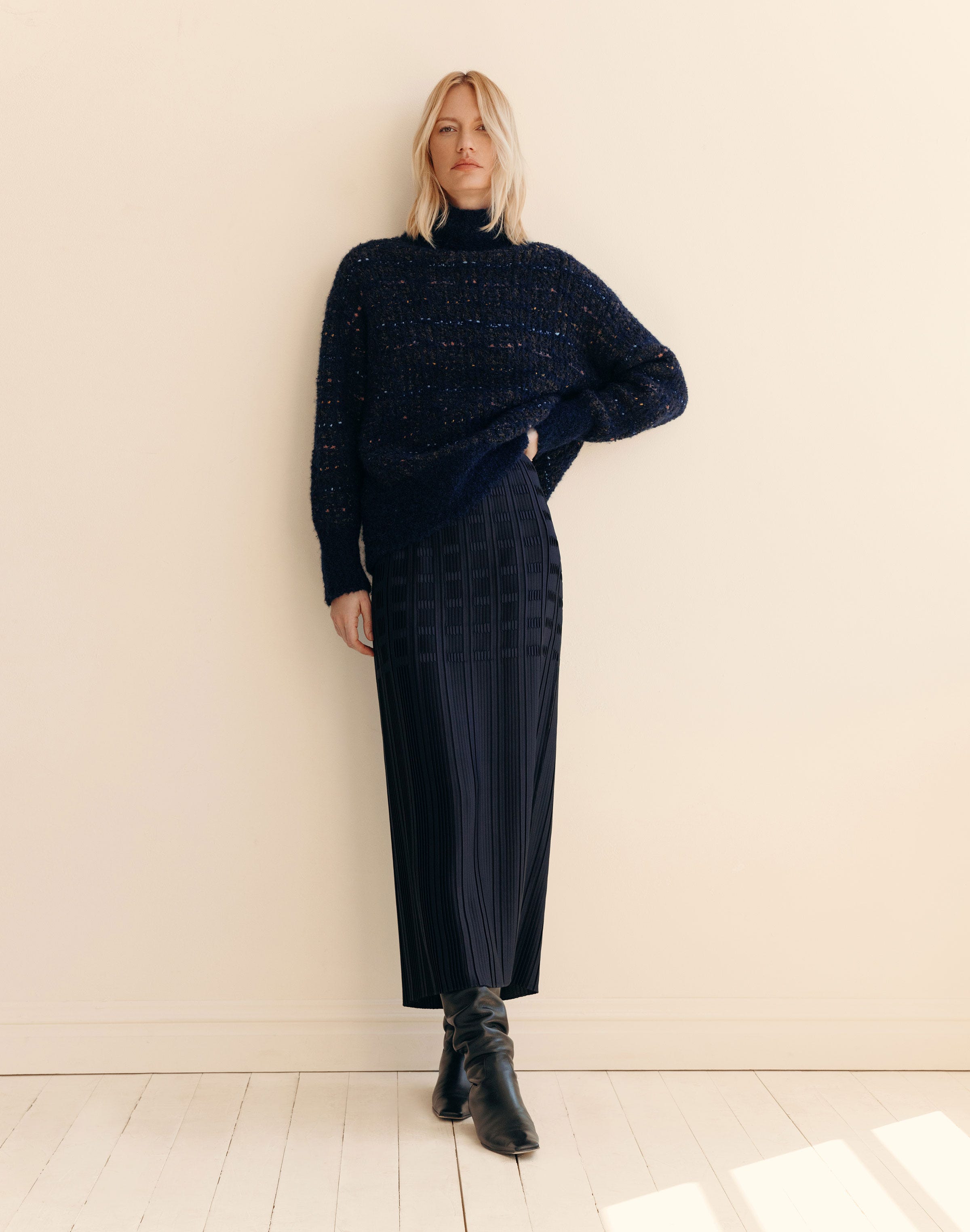 Recycled Satin Basketweave Plissé Skirt