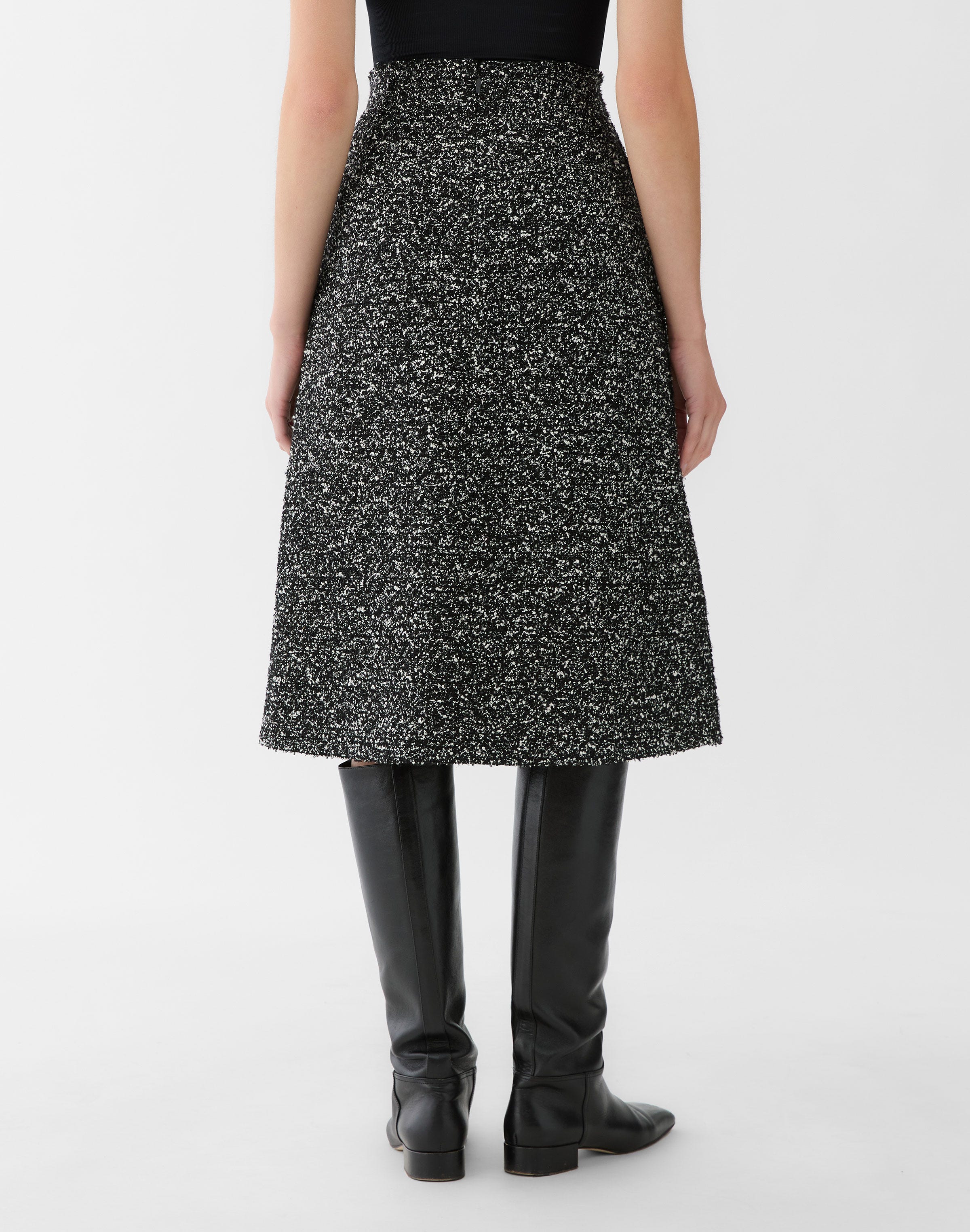 Wool-Cotton Bouclé Tweed A-Line Skirt