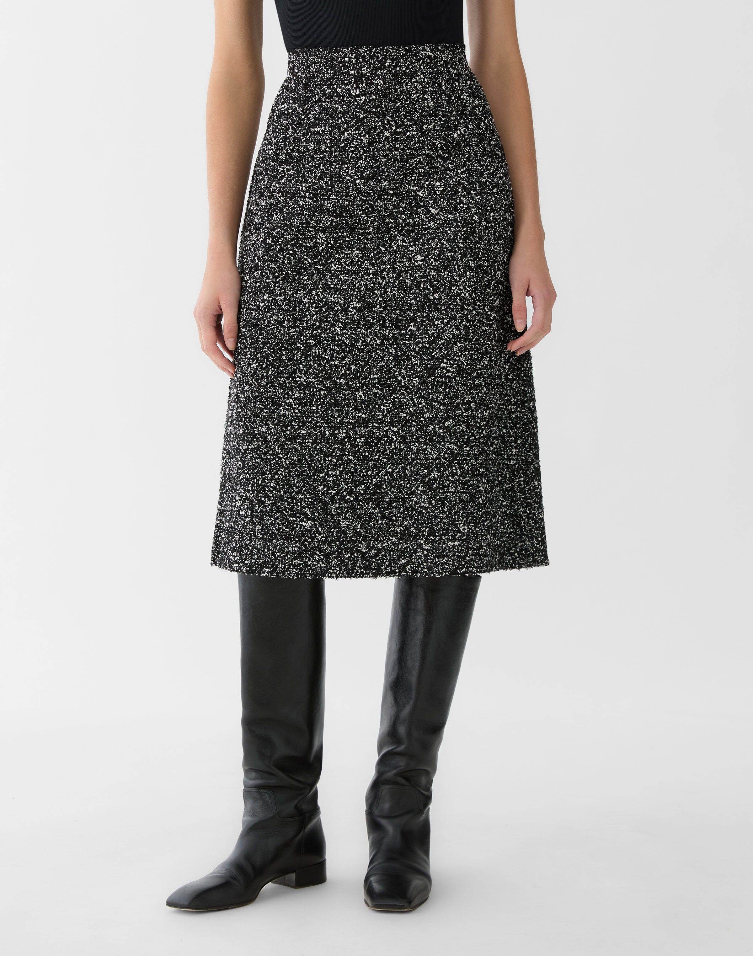 Wool-Cotton Bouclé Tweed A-Line Skirt