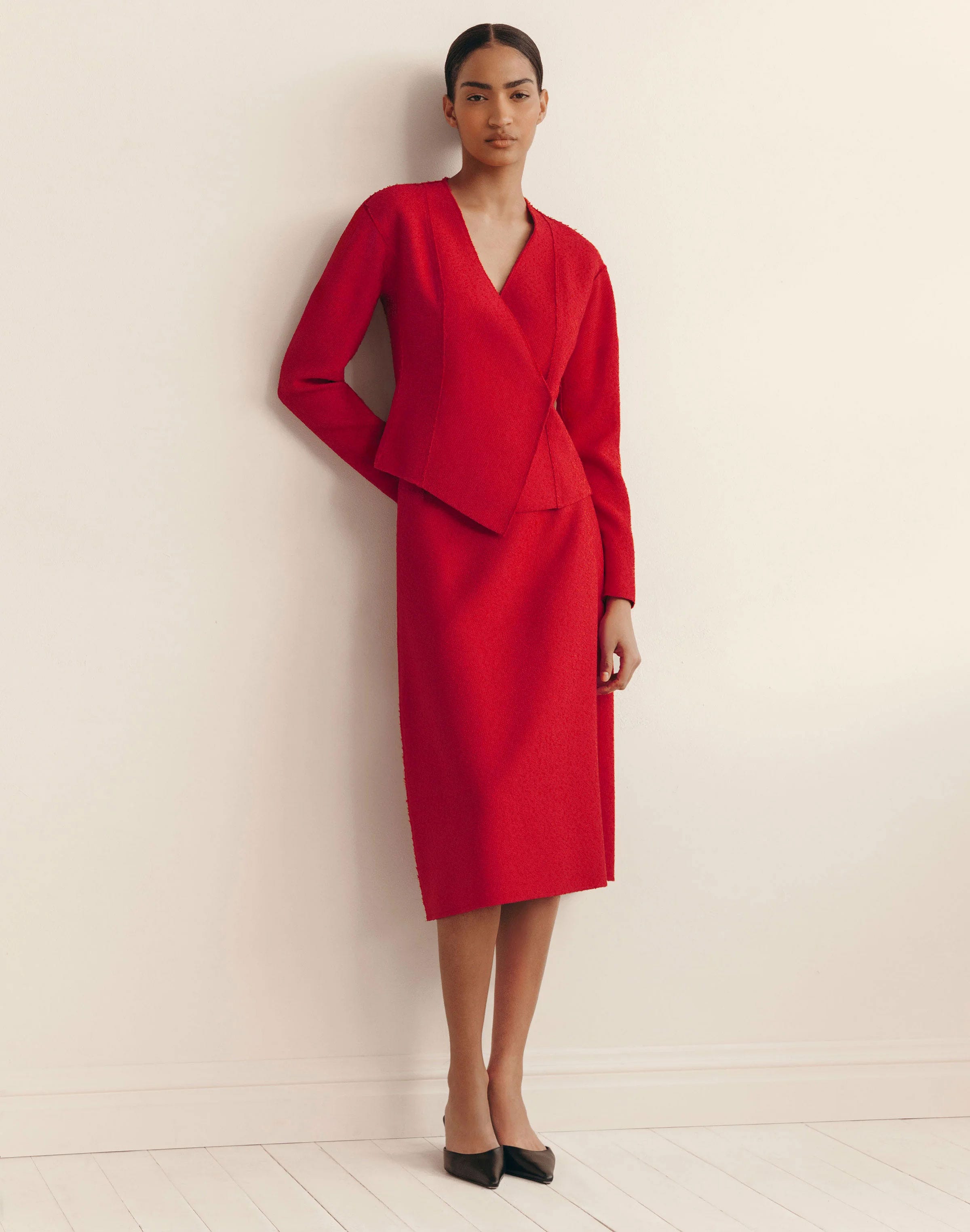 Organic Cotton Dobby A-Line Midi Skirt