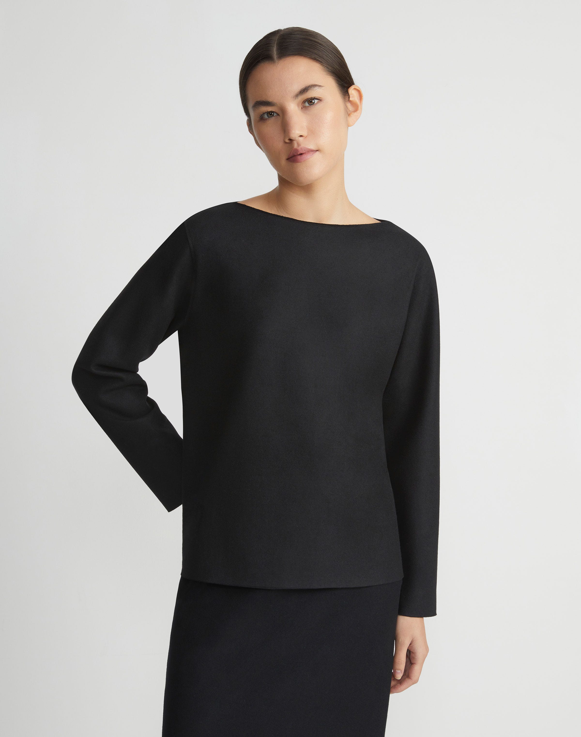 Boiled Wool-Cashmere Jersey Bateau Neck Top
