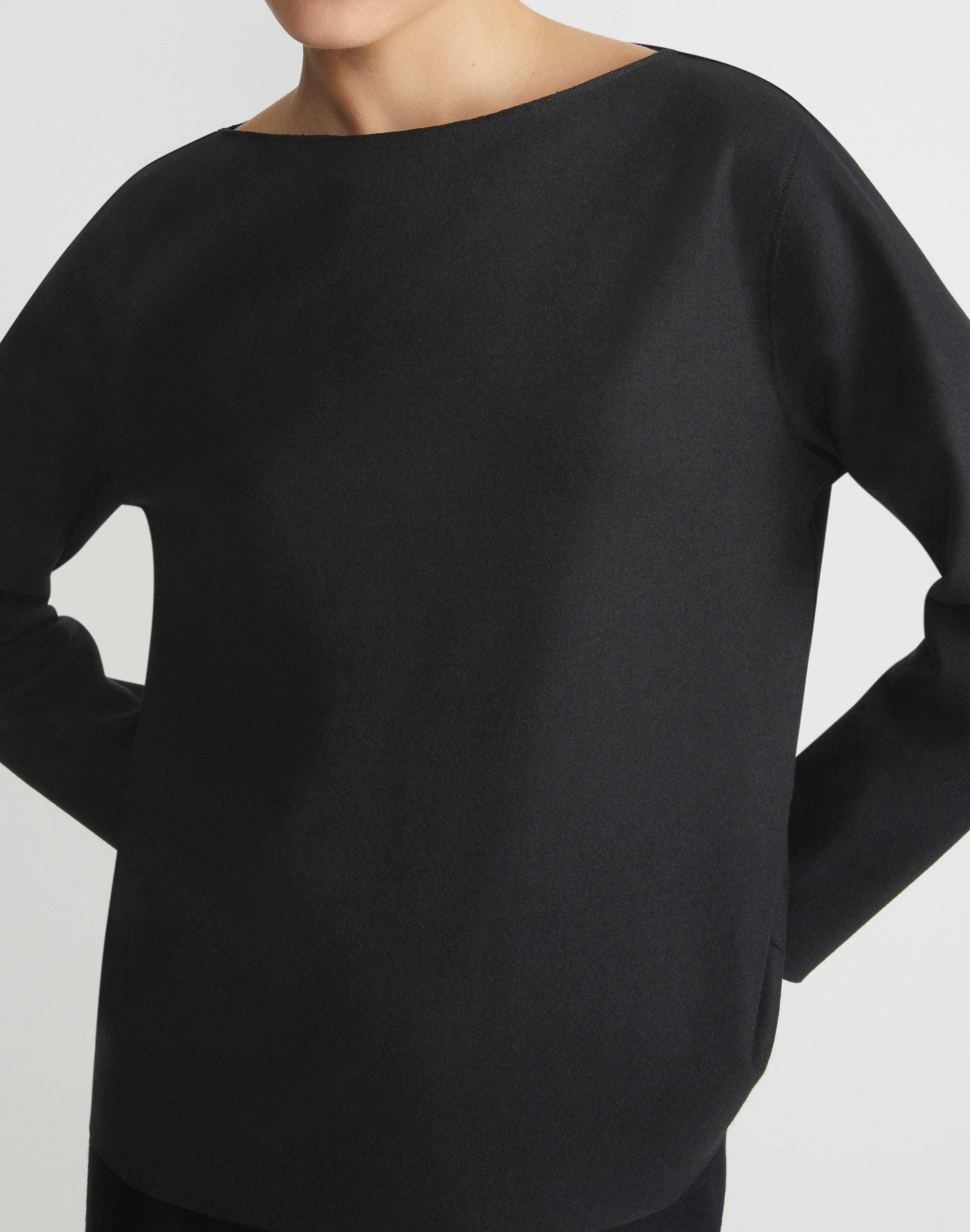 Boiled Wool-Cashmere Jersey Bateau Neck Top