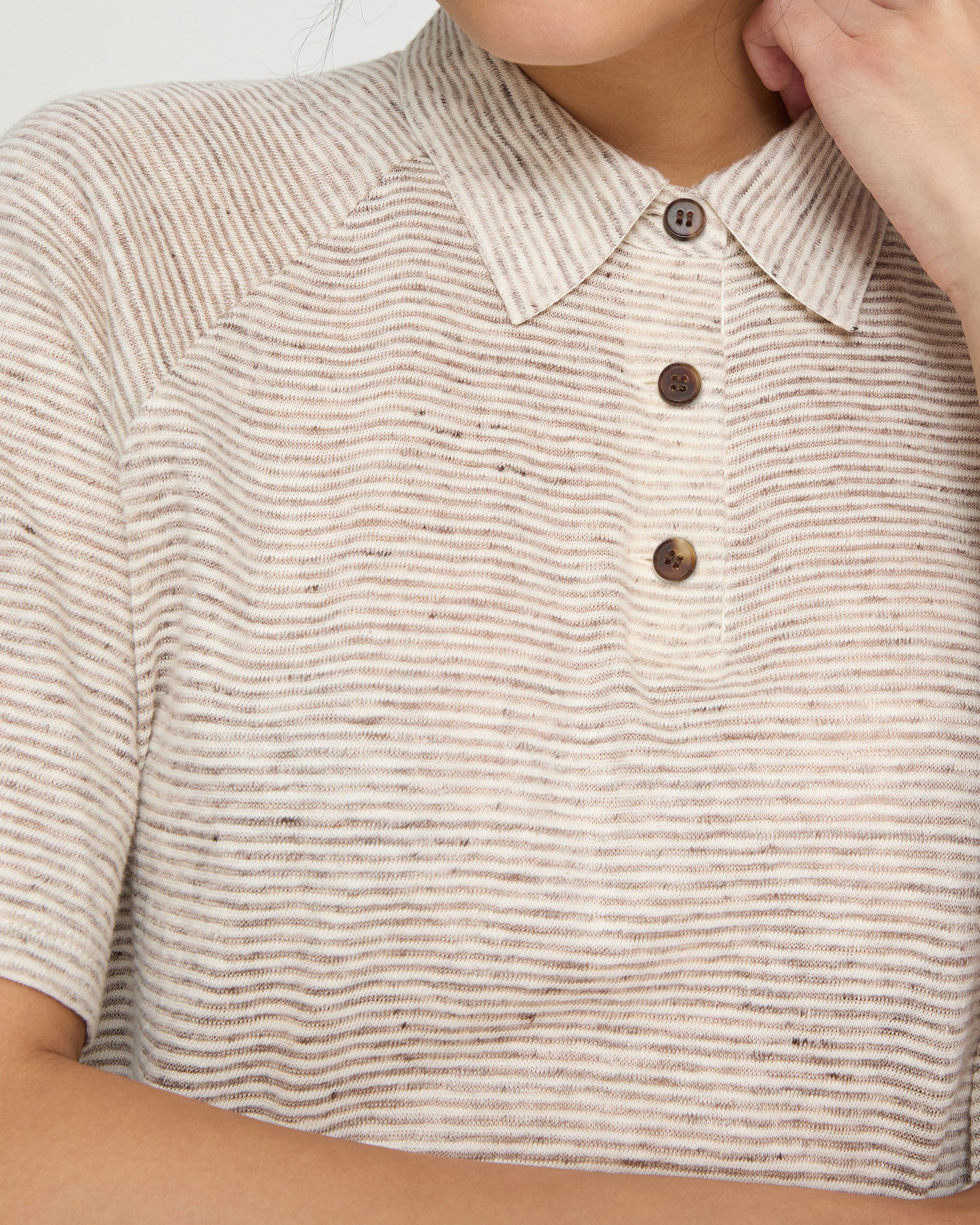 Fine Stripe Linen-Cotton Raglan Sleeve Polo