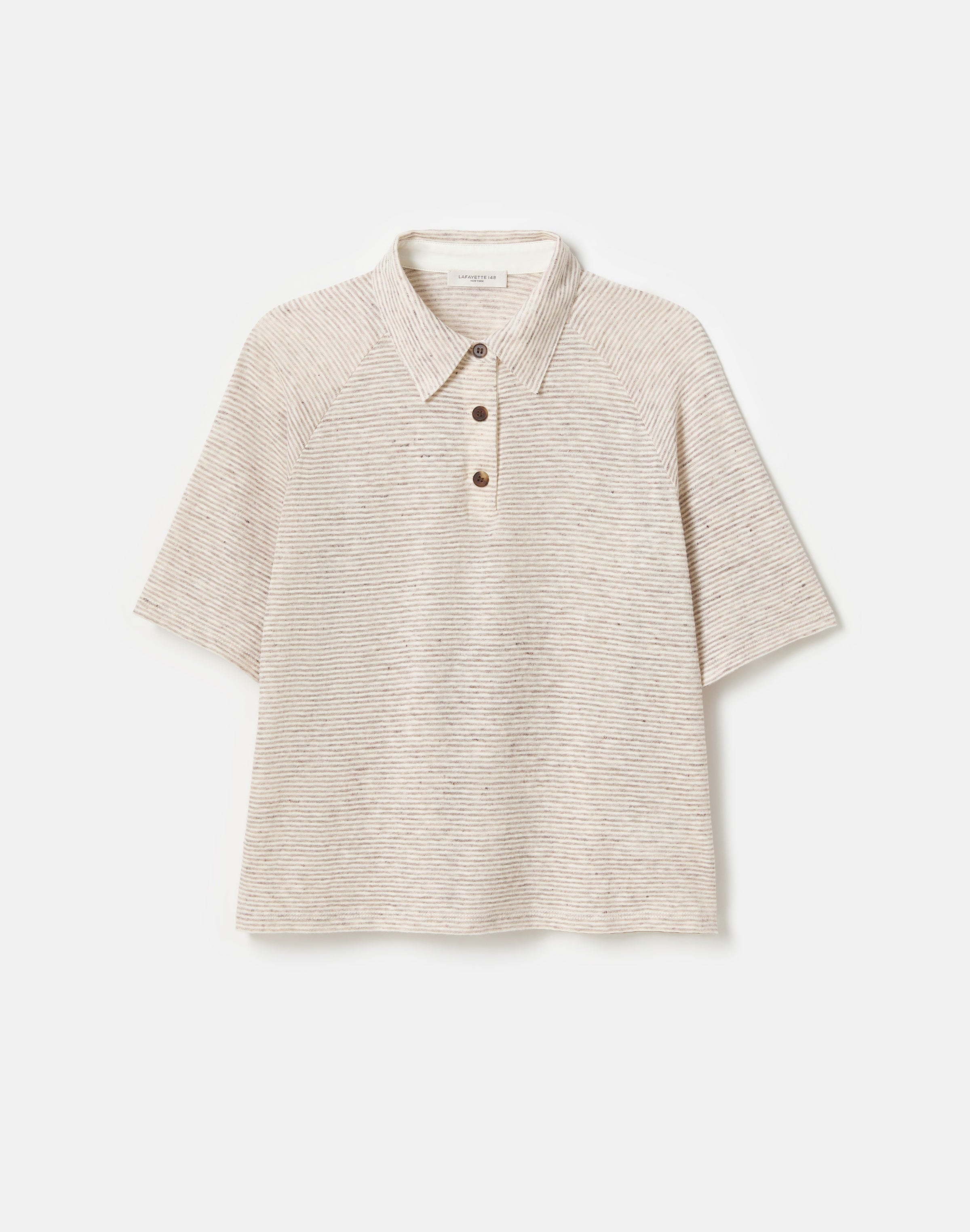 Fine Stripe Linen-Cotton Raglan Sleeve Polo