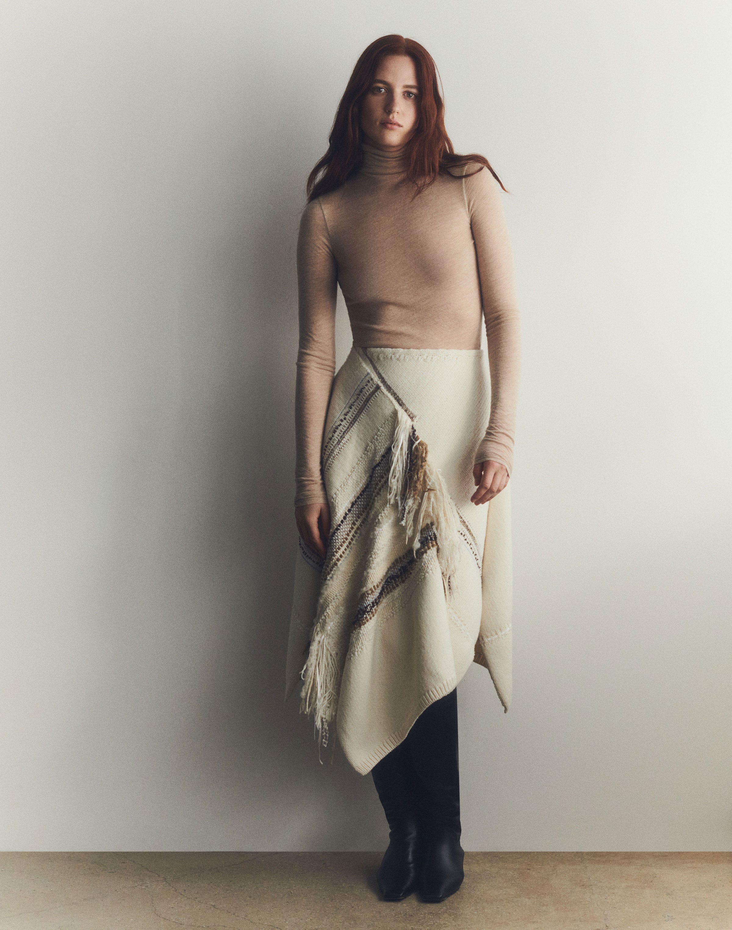 Cashmere Jersey Elongated Fitted Turtleneck