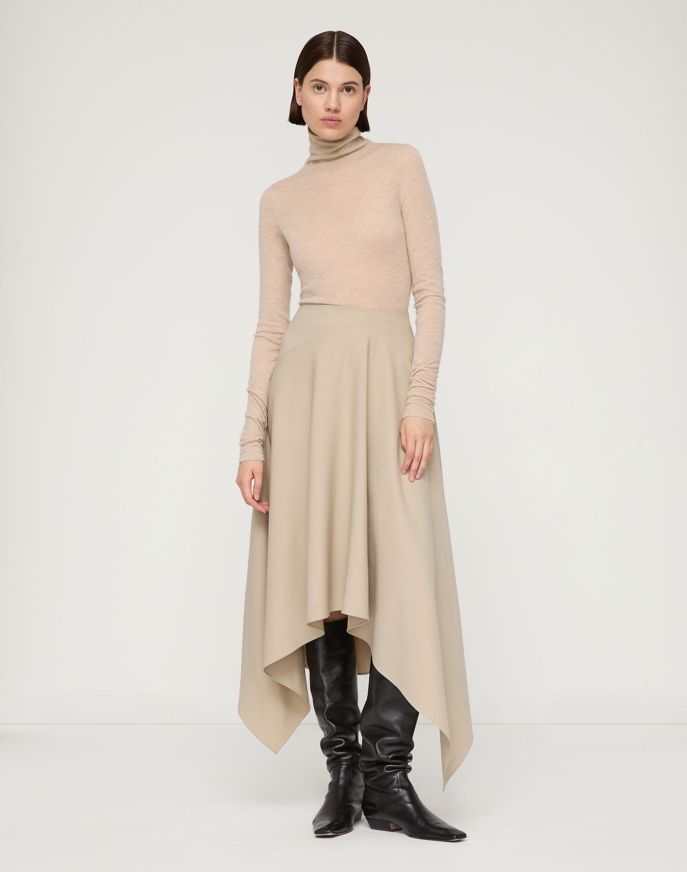 Cashmere Jersey Elongated Fitted Turtleneck