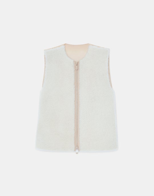 Plus-Size Shearling & Quilted Down Collarless Vest