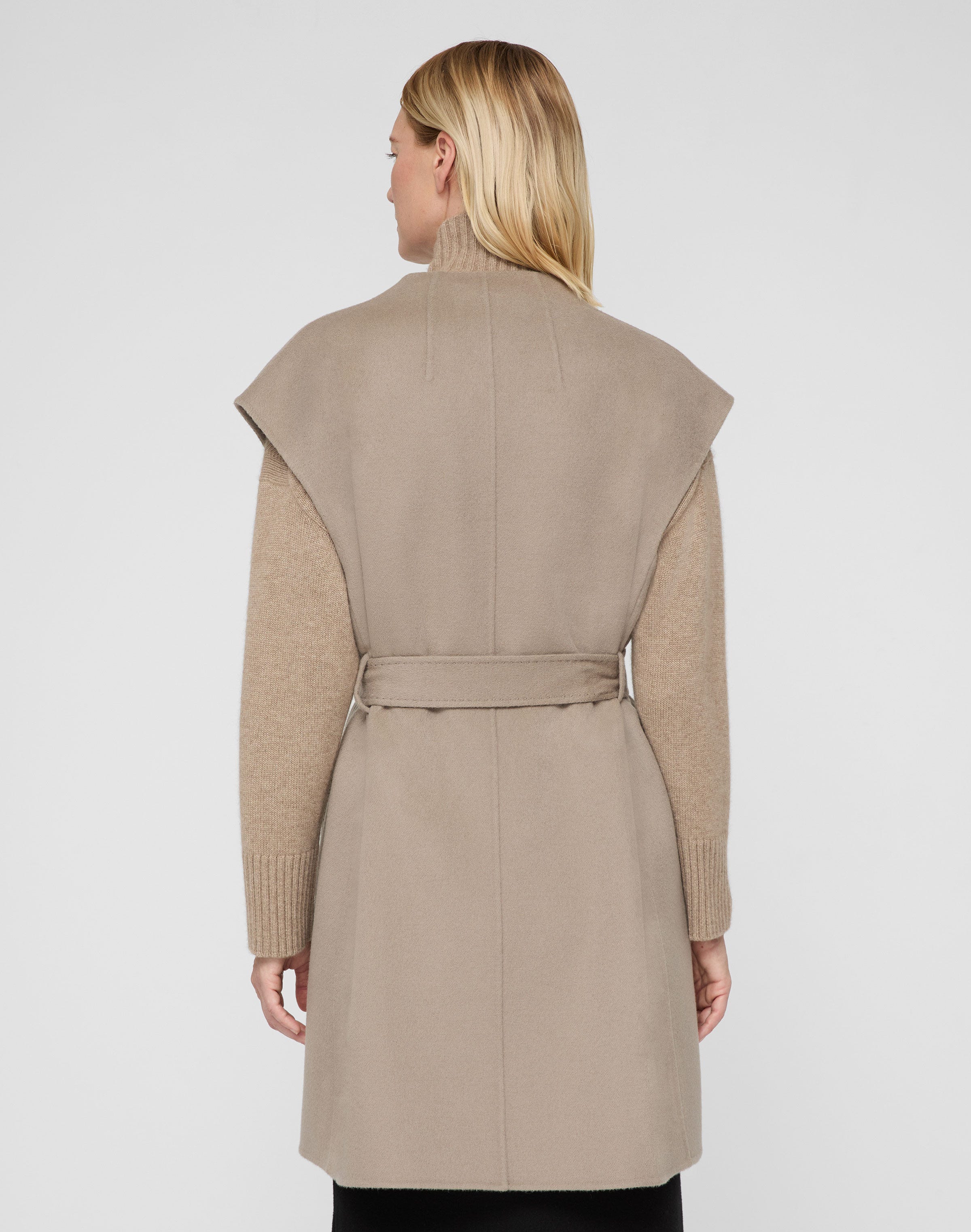 Wool-Cashmere Double Face Open Front Belted Vest