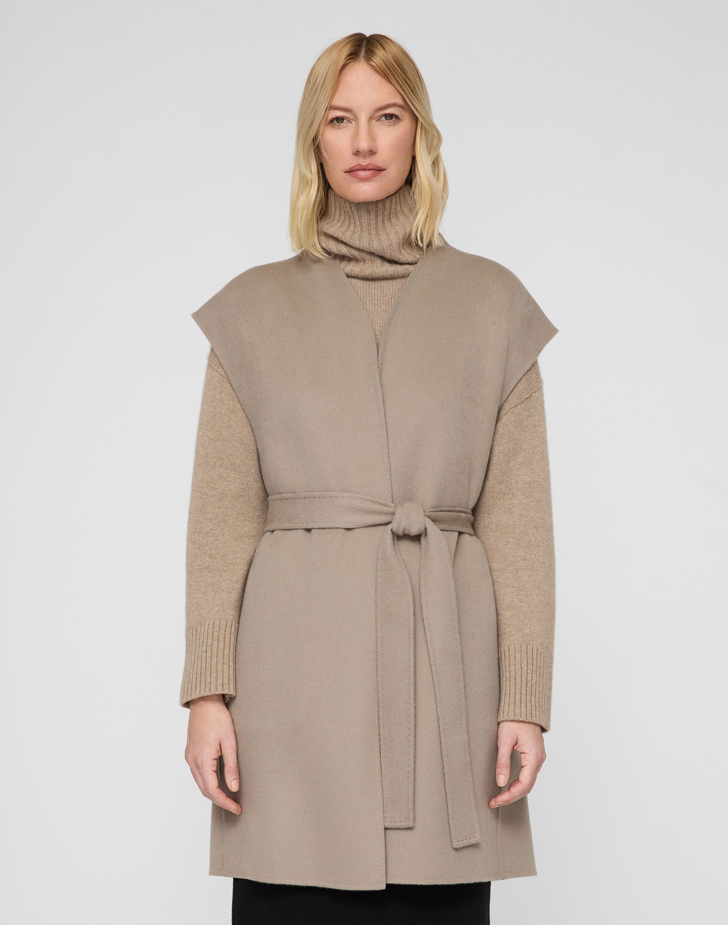 Wool-Cashmere Double Face Open Front Belted Vest