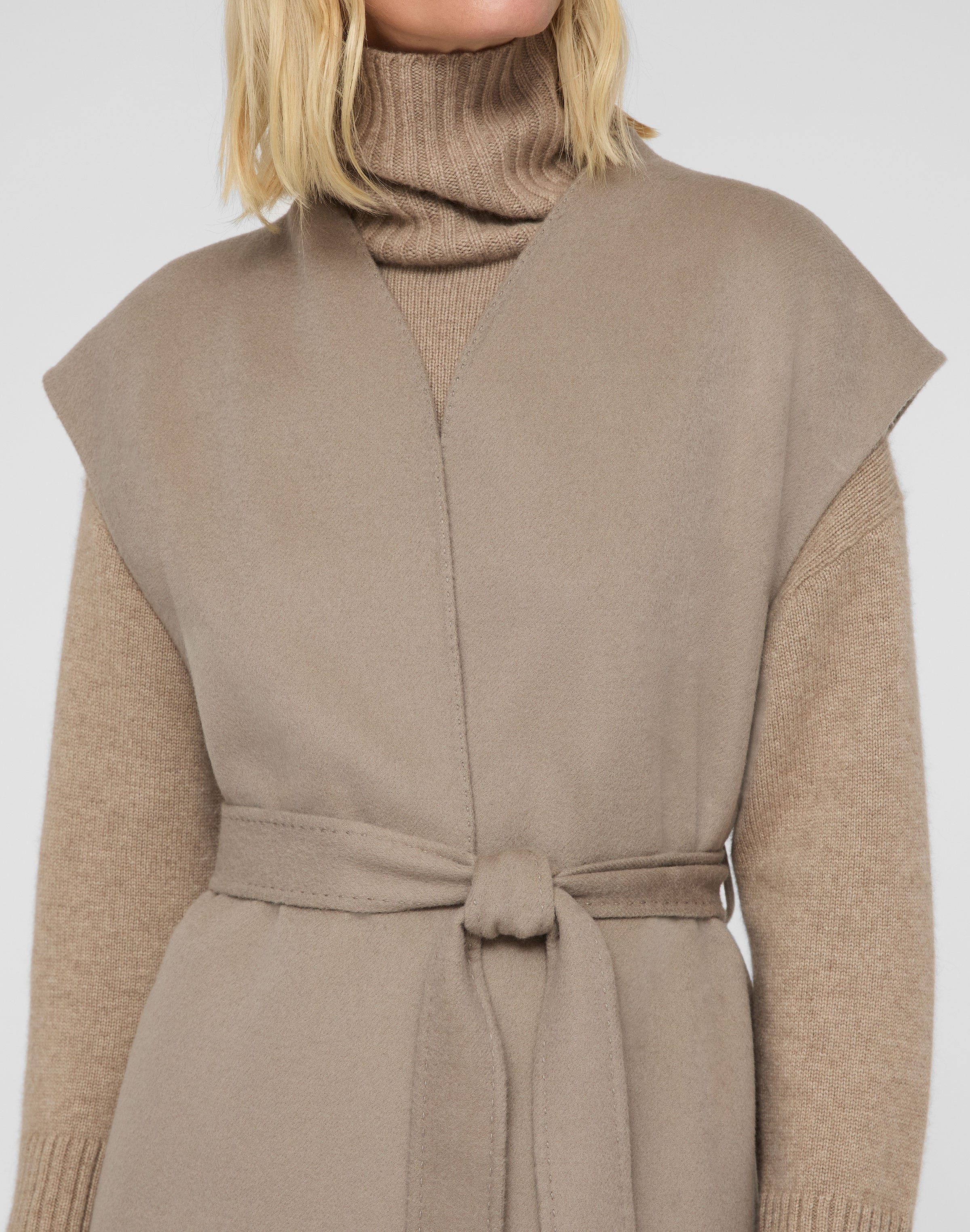 Wool-Cashmere Double Face Open Front Belted Vest