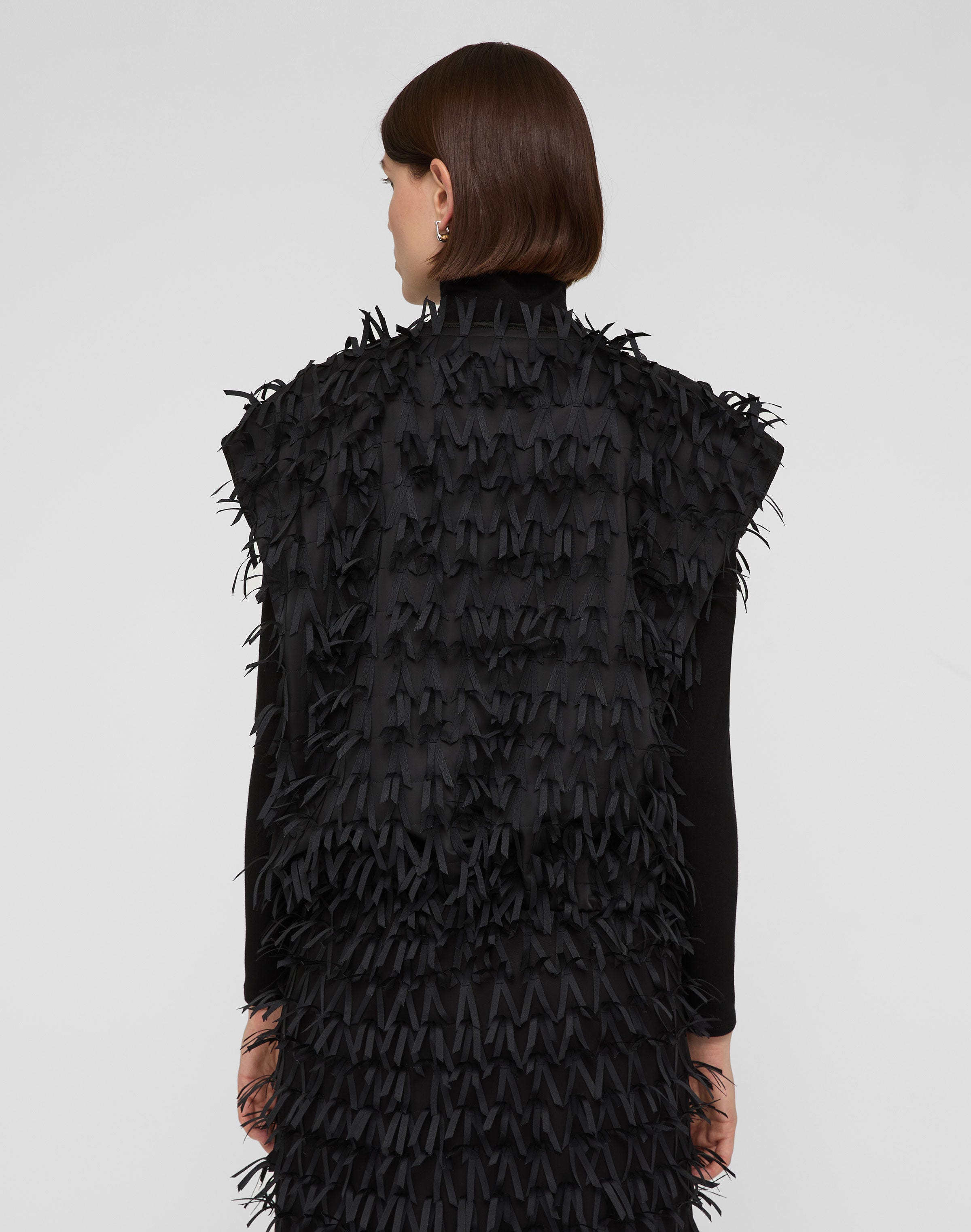 Ribbon Fringe Zip Front Vest