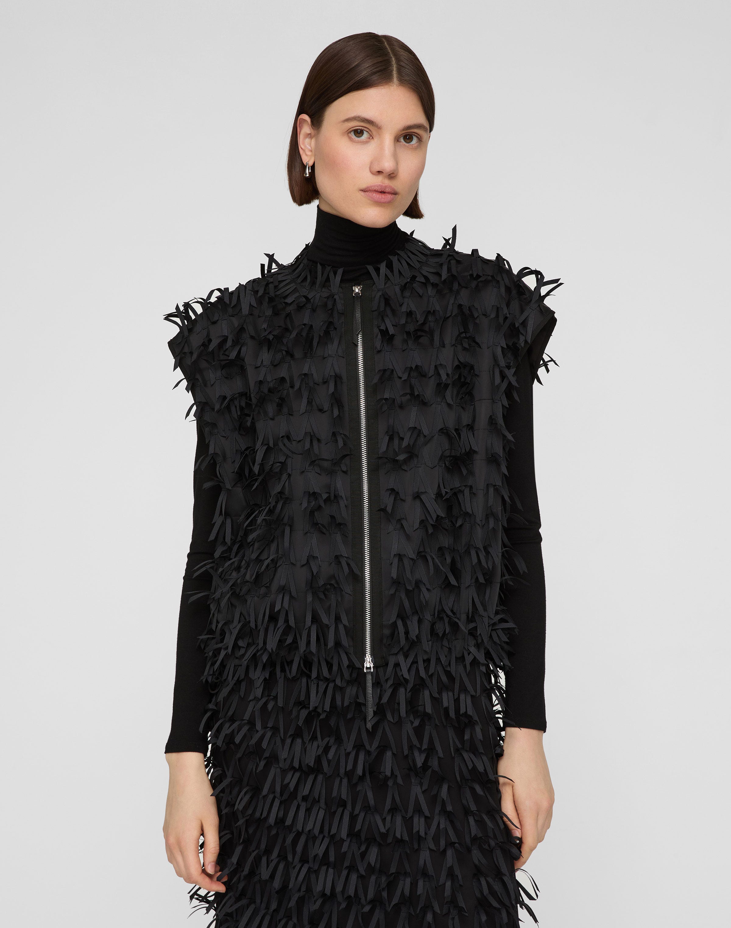 Ribbon Fringe Zip Front Vest