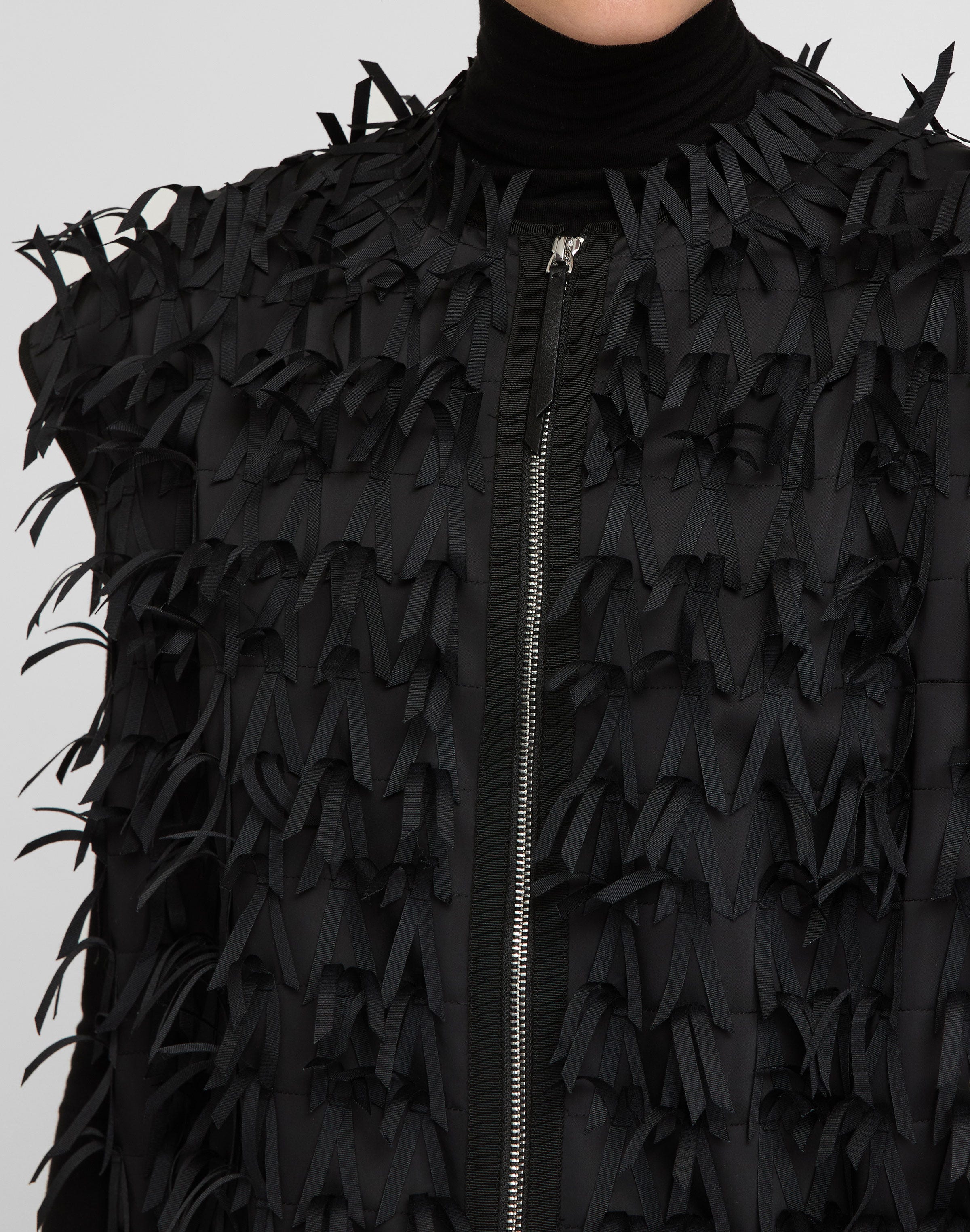 Ribbon Fringe Zip Front Vest