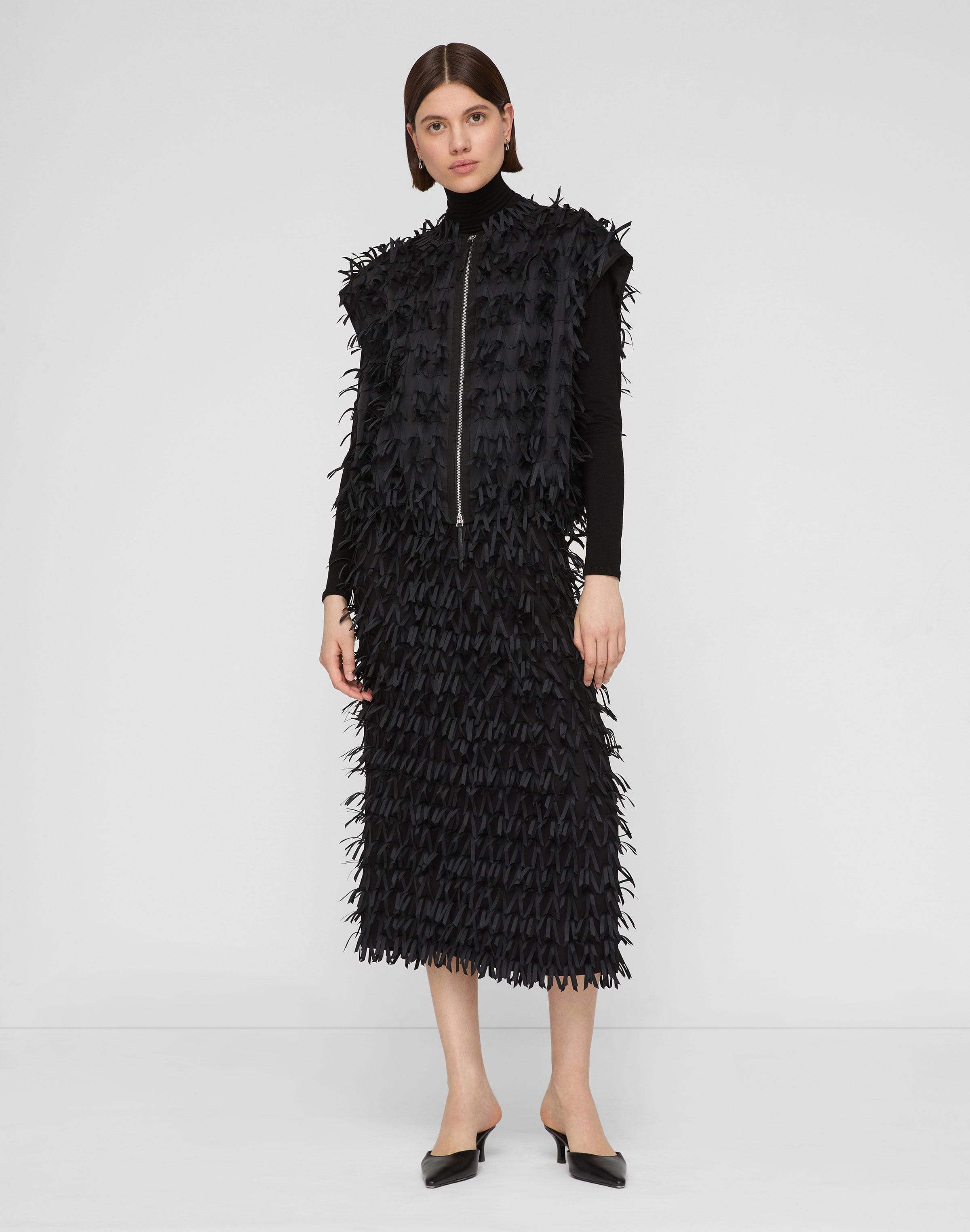 Ribbon Fringe Zip Front Vest