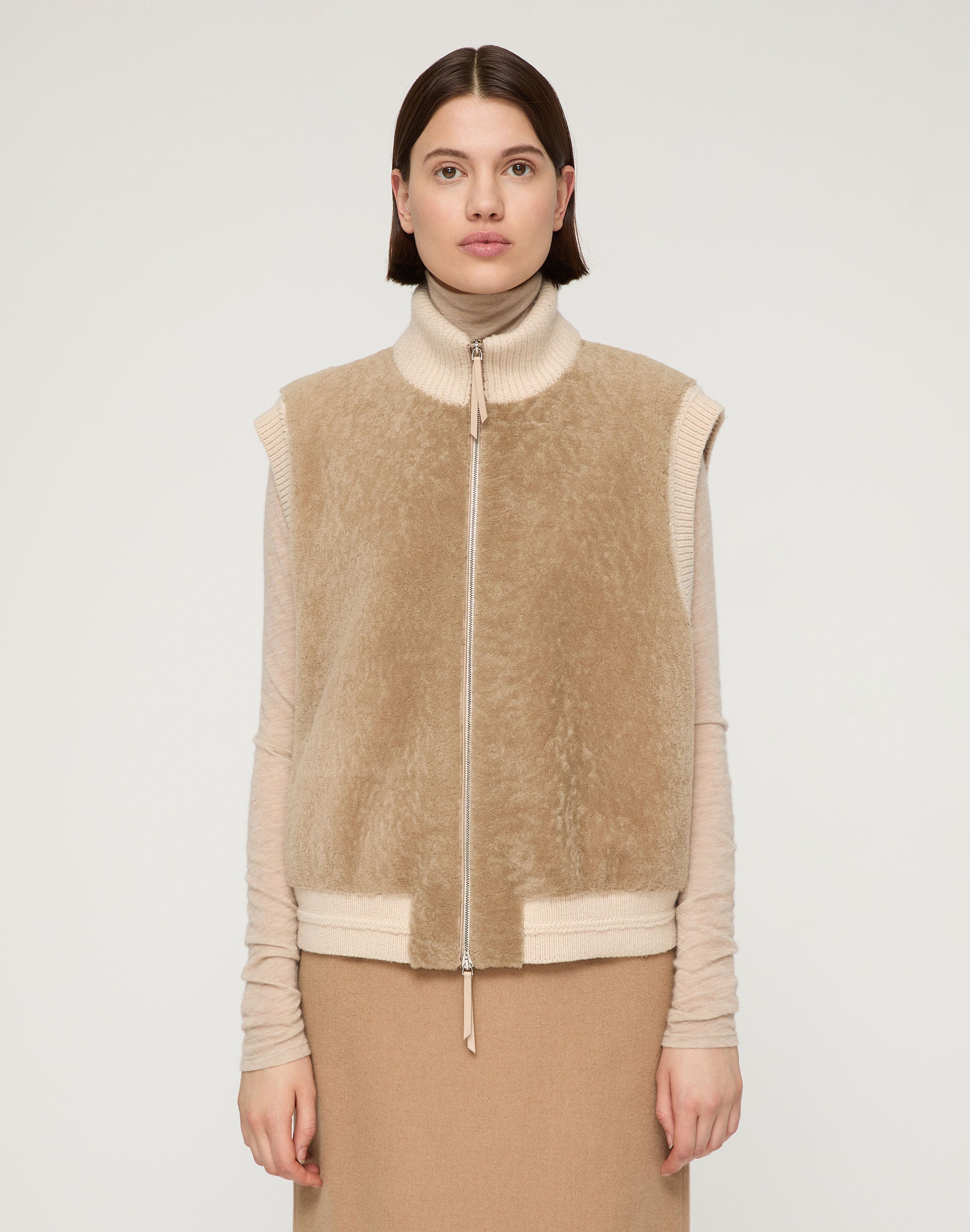 Shearling & Camel Hair Quilted Vest