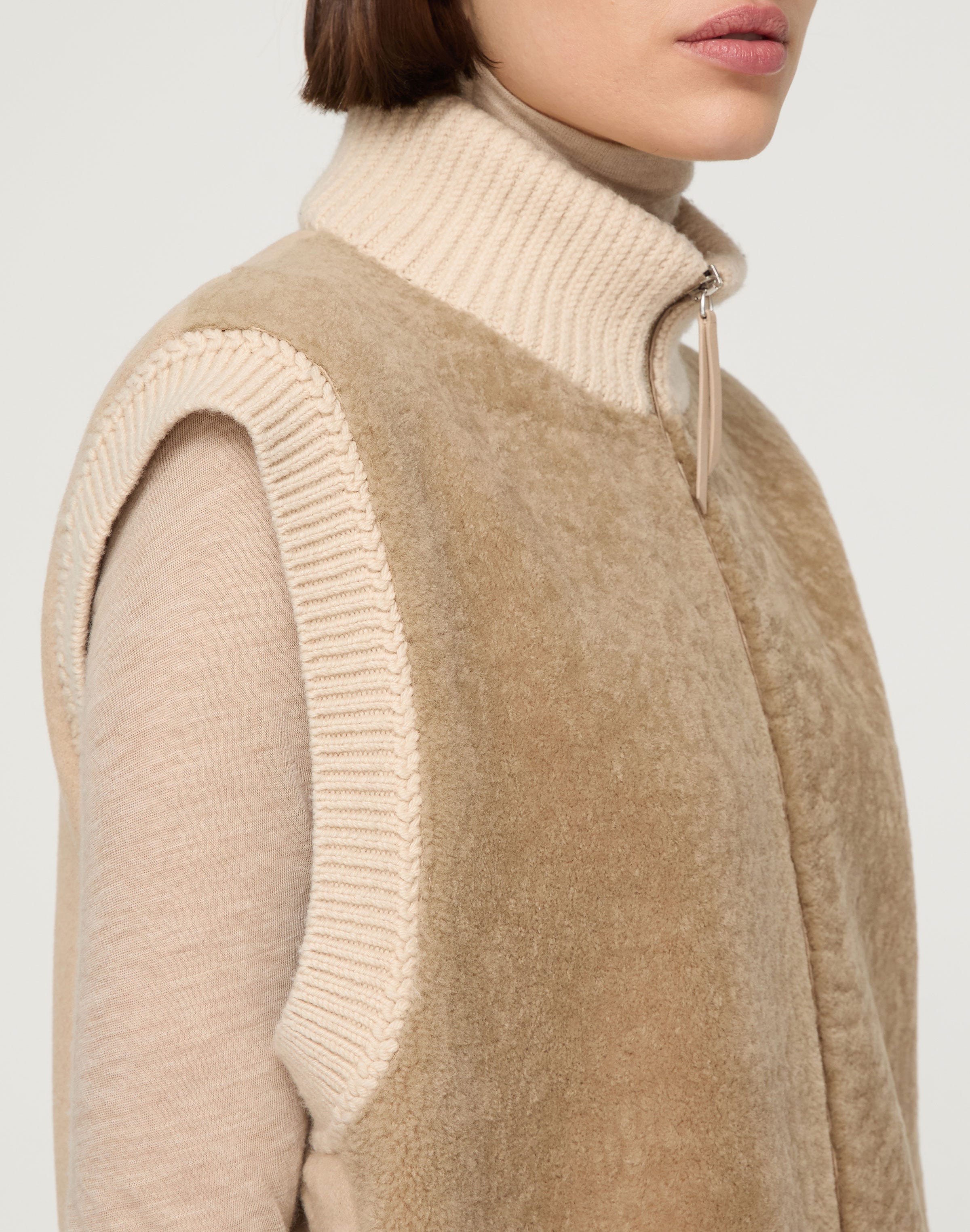 Shearling & Camel Hair Quilted Vest