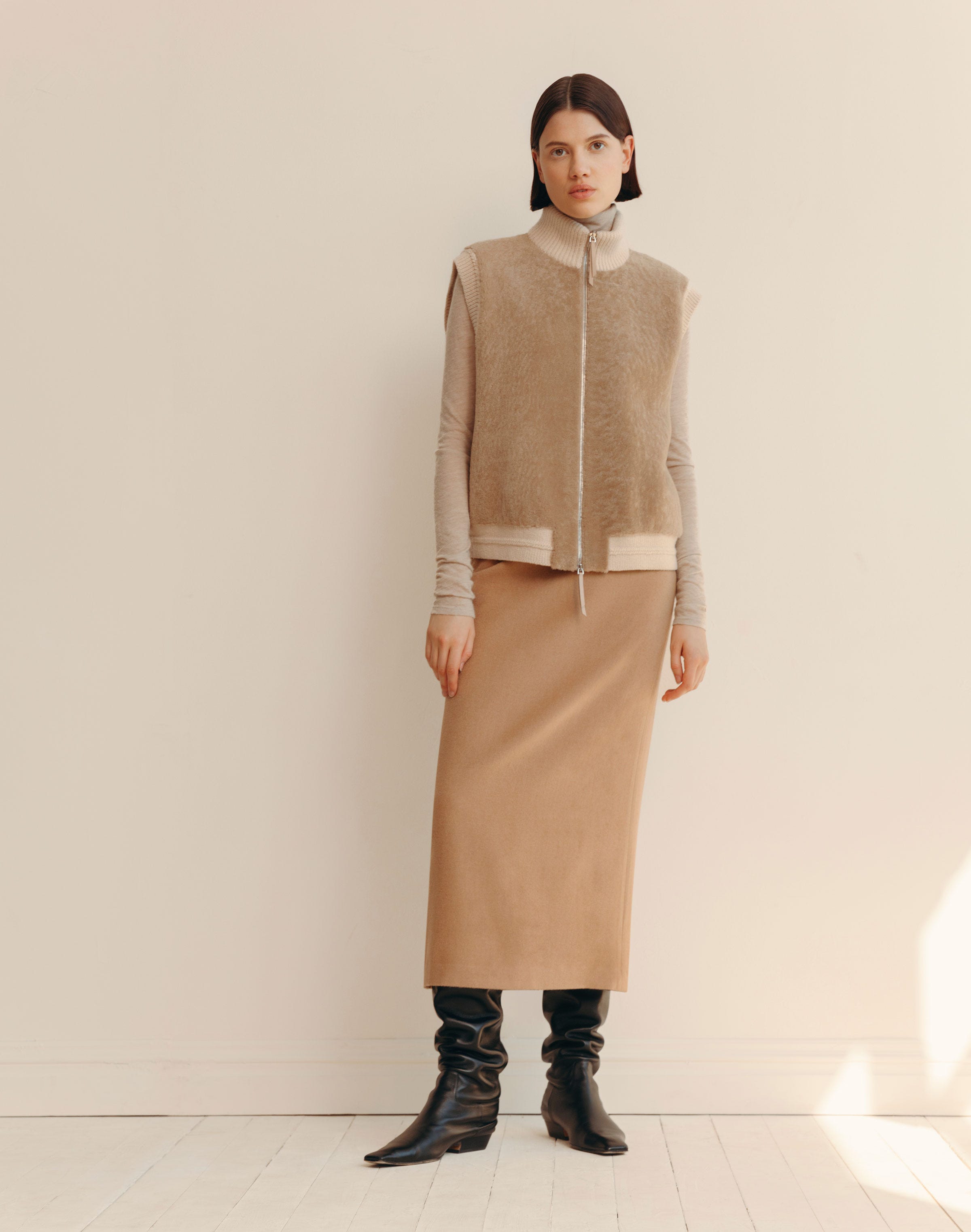 Shearling & Camel Hair Quilted Vest