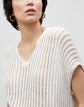 Petite Cotton Silk Tape Open Knit V-Neck Sweater