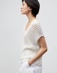 Petite Cotton Silk Tape Open Knit V-Neck Sweater