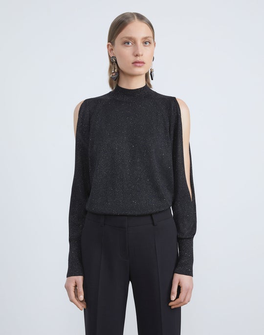 Petite Italian Merino Sequin-Silk Split Sleeve Sweater