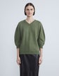 Petite Cotton-Silk V-Neck Blouson Sleeve Sweater