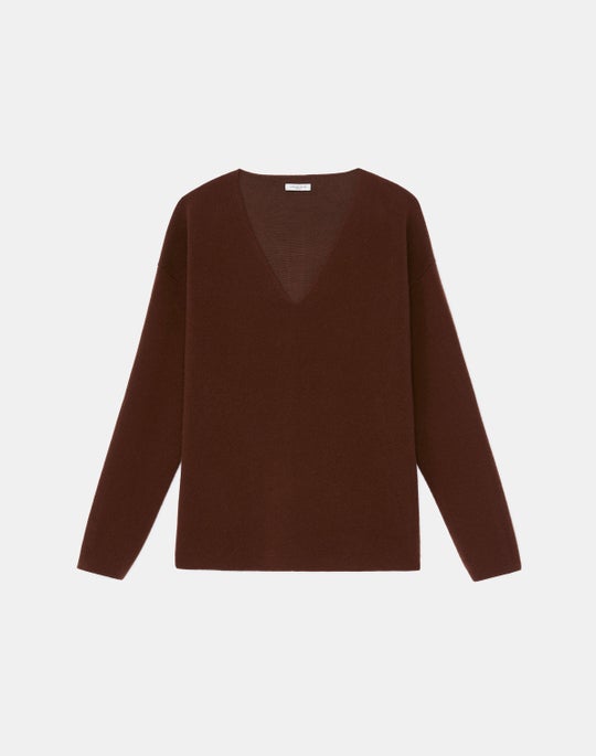 Cashmere-Silk Double Knit V-Neck Sweater