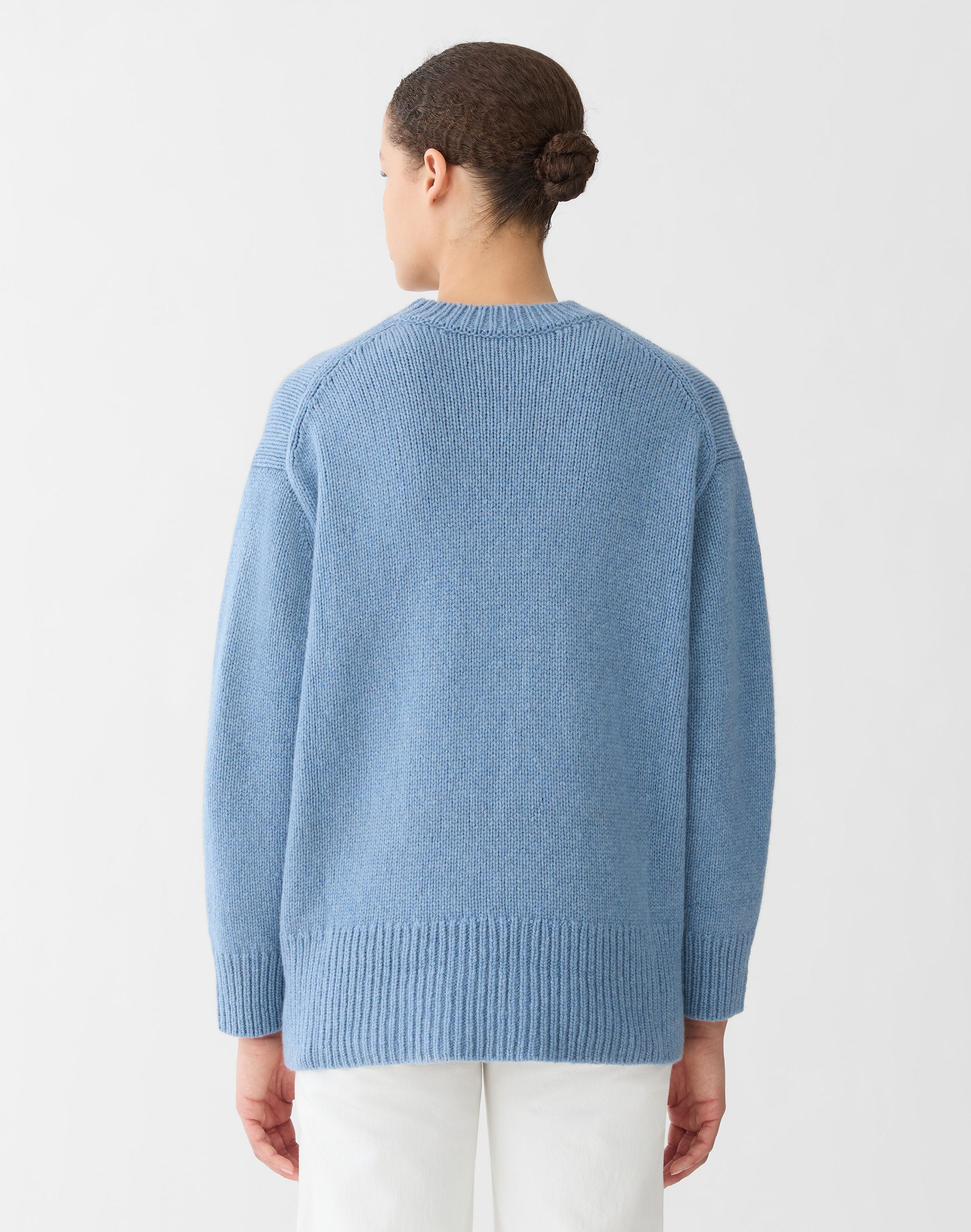 Reclaimed Cashmere Wool       Chunky Crew Neck Sweater W/ Wh