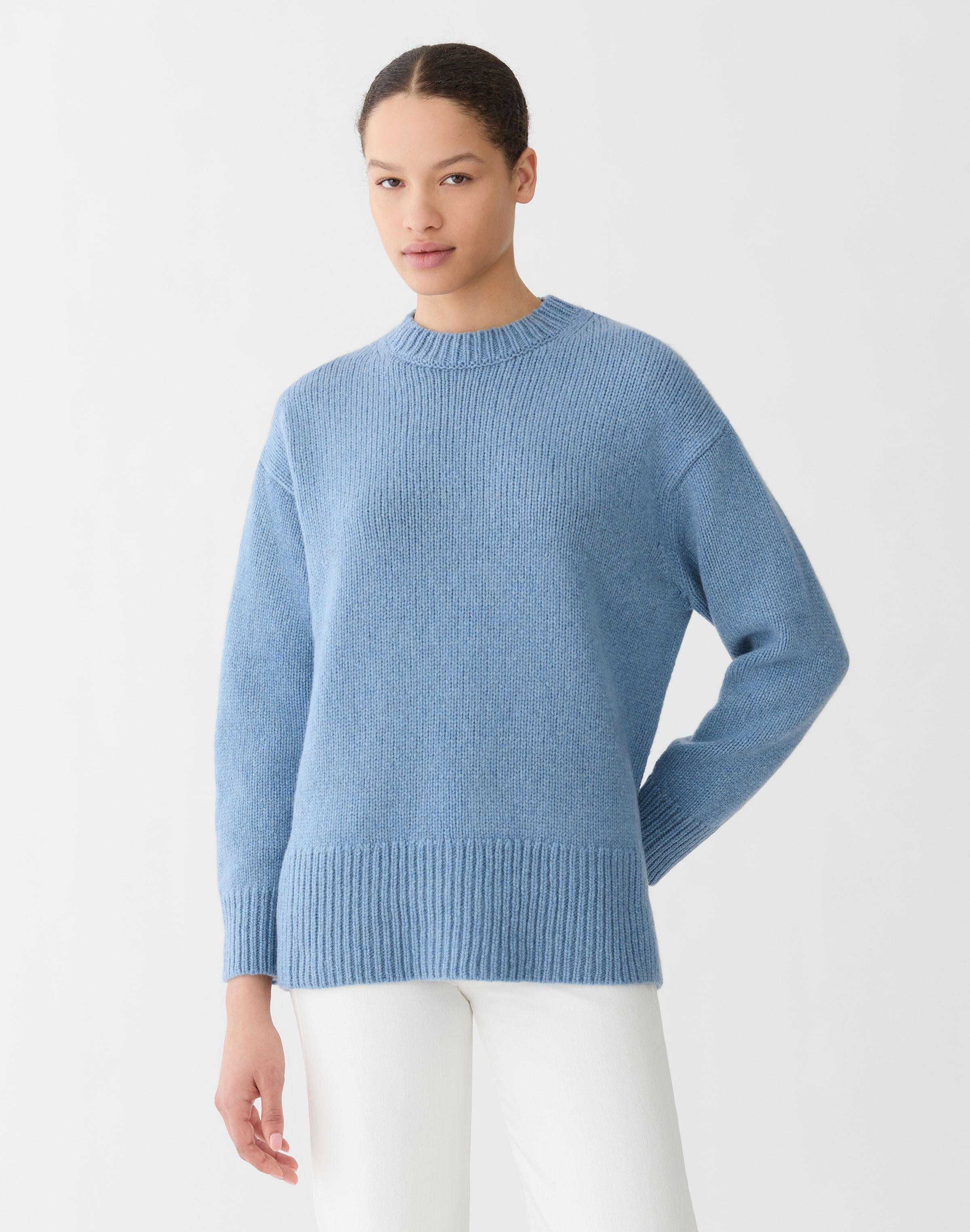 Reclaimed Cashmere Wool       Chunky Crew Neck Sweater W/ Wh