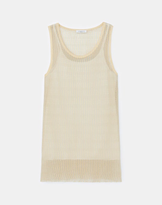 Silk Pleated Stripe Ribbed Tank